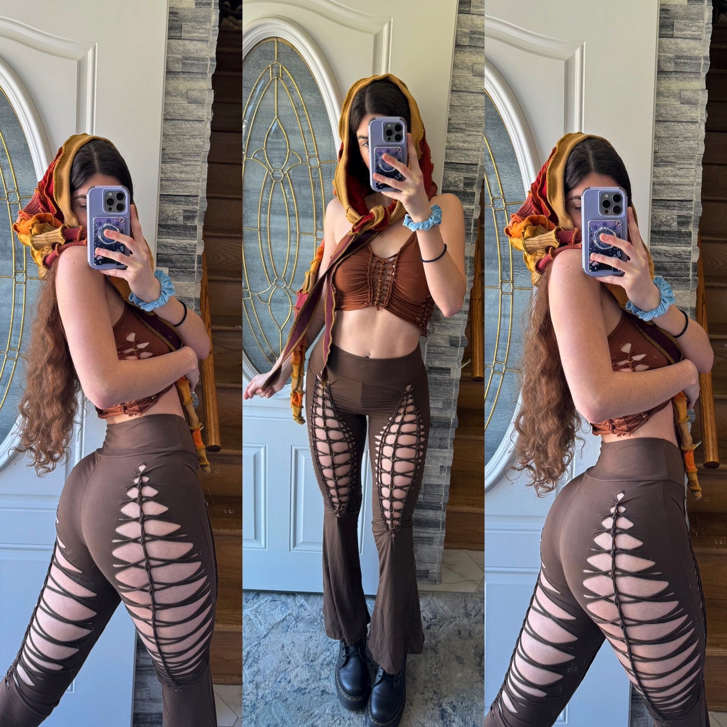 MOCHA - BROWN BRAIDED FLARE PANTS