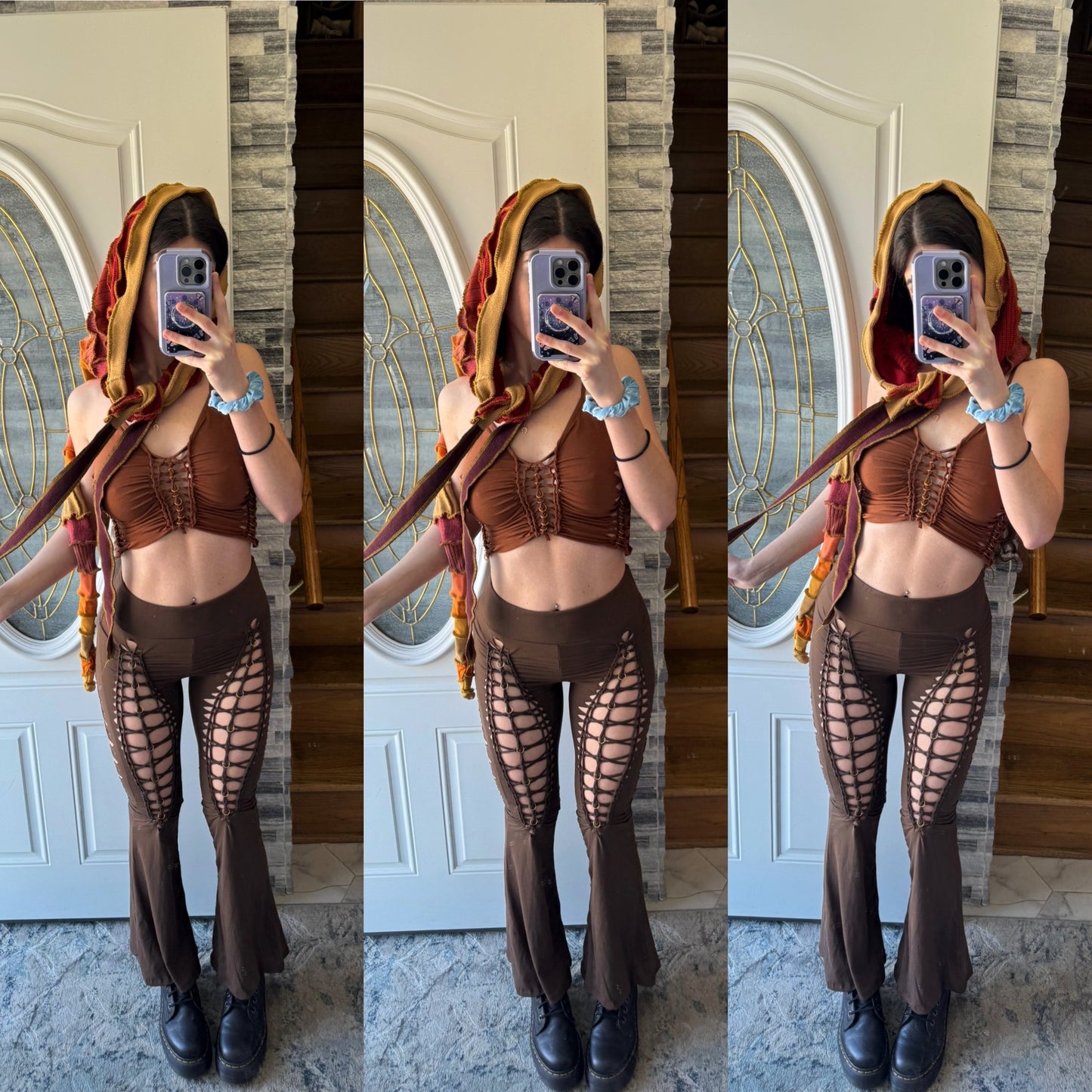 MOCHA - BROWN BRAIDED FLARE PANTS