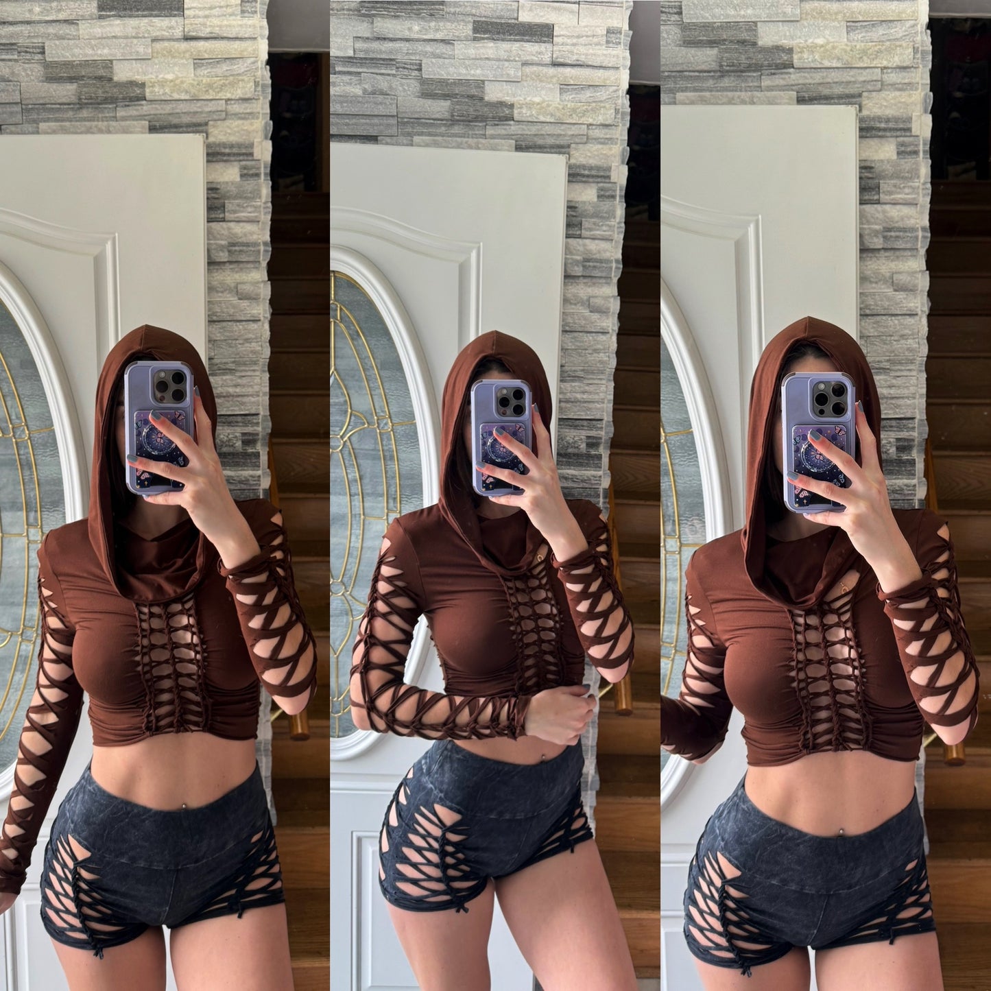 DARK BROWN HOODED TOP