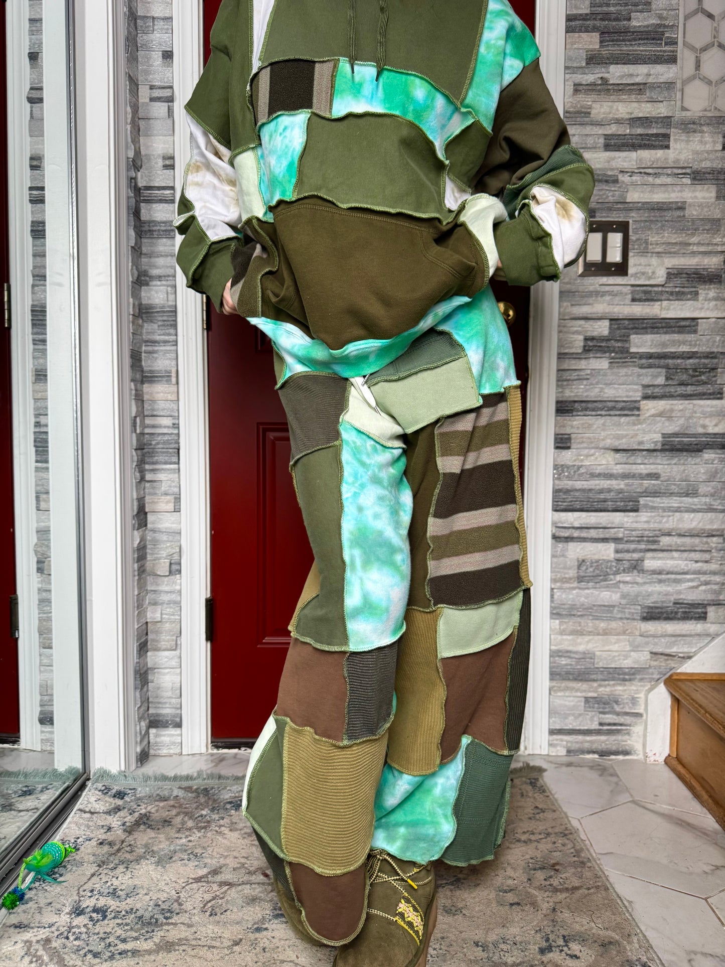 EARTHY UPCYCLED PATCHWORK HOODIE + PANTS SET