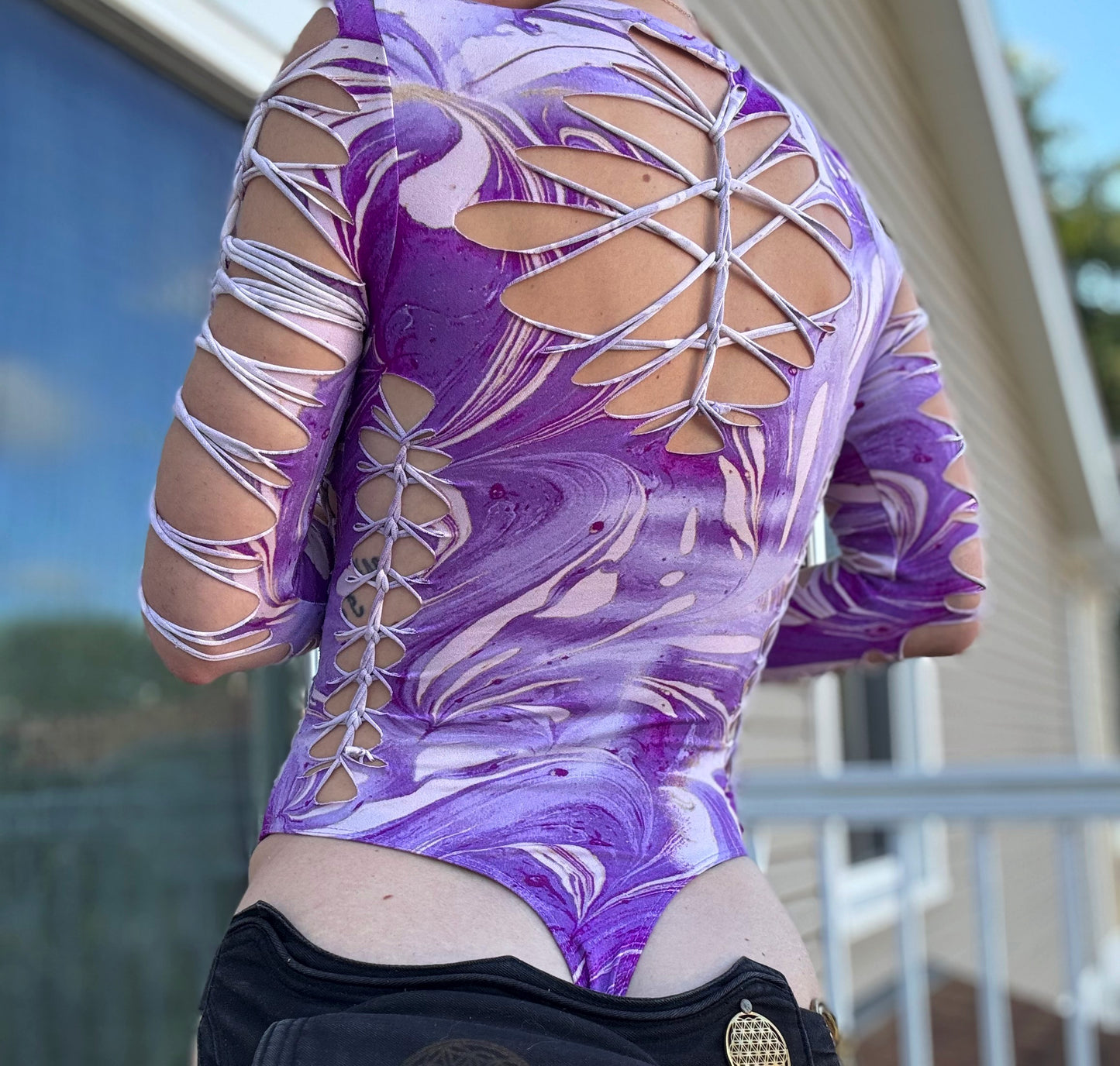 PURPLE MARBLE BRAIDED BODYSUIT