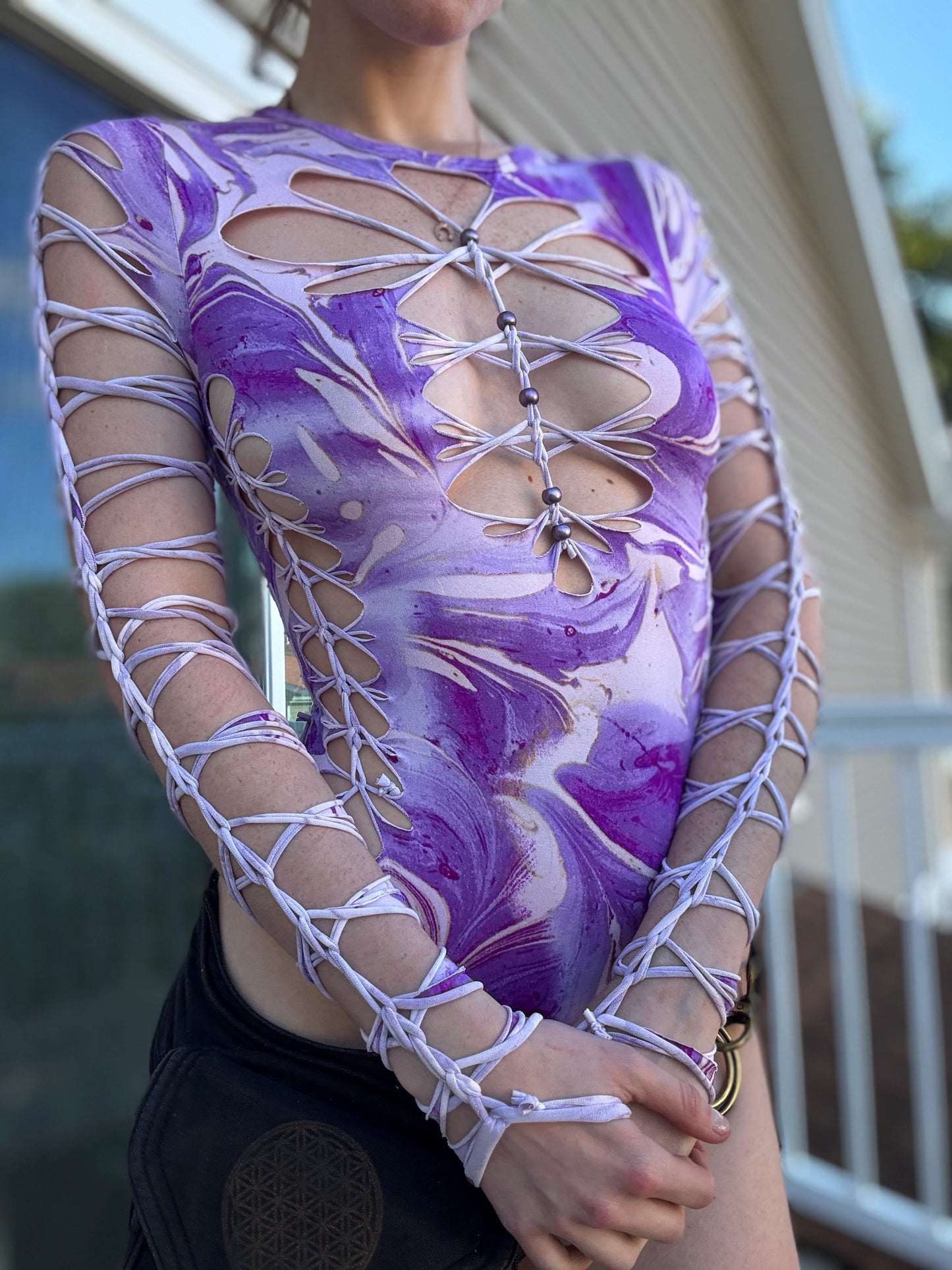 PURPLE MARBLE BRAIDED BODYSUIT