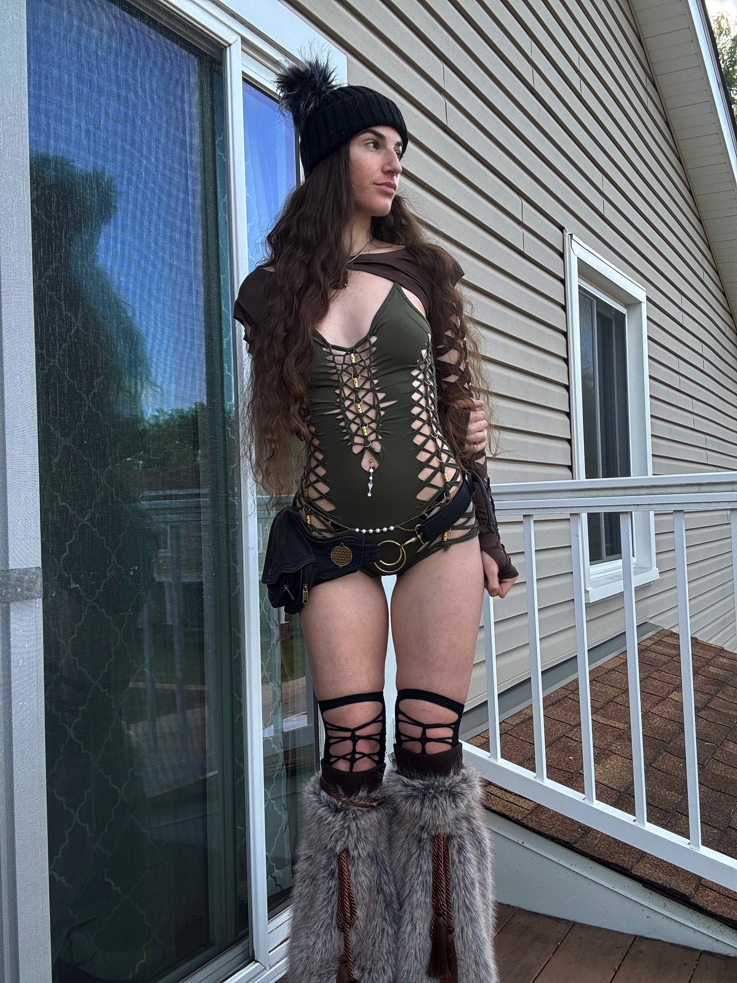 OLIVE SLITWEAVE BRAIDED ROMPER