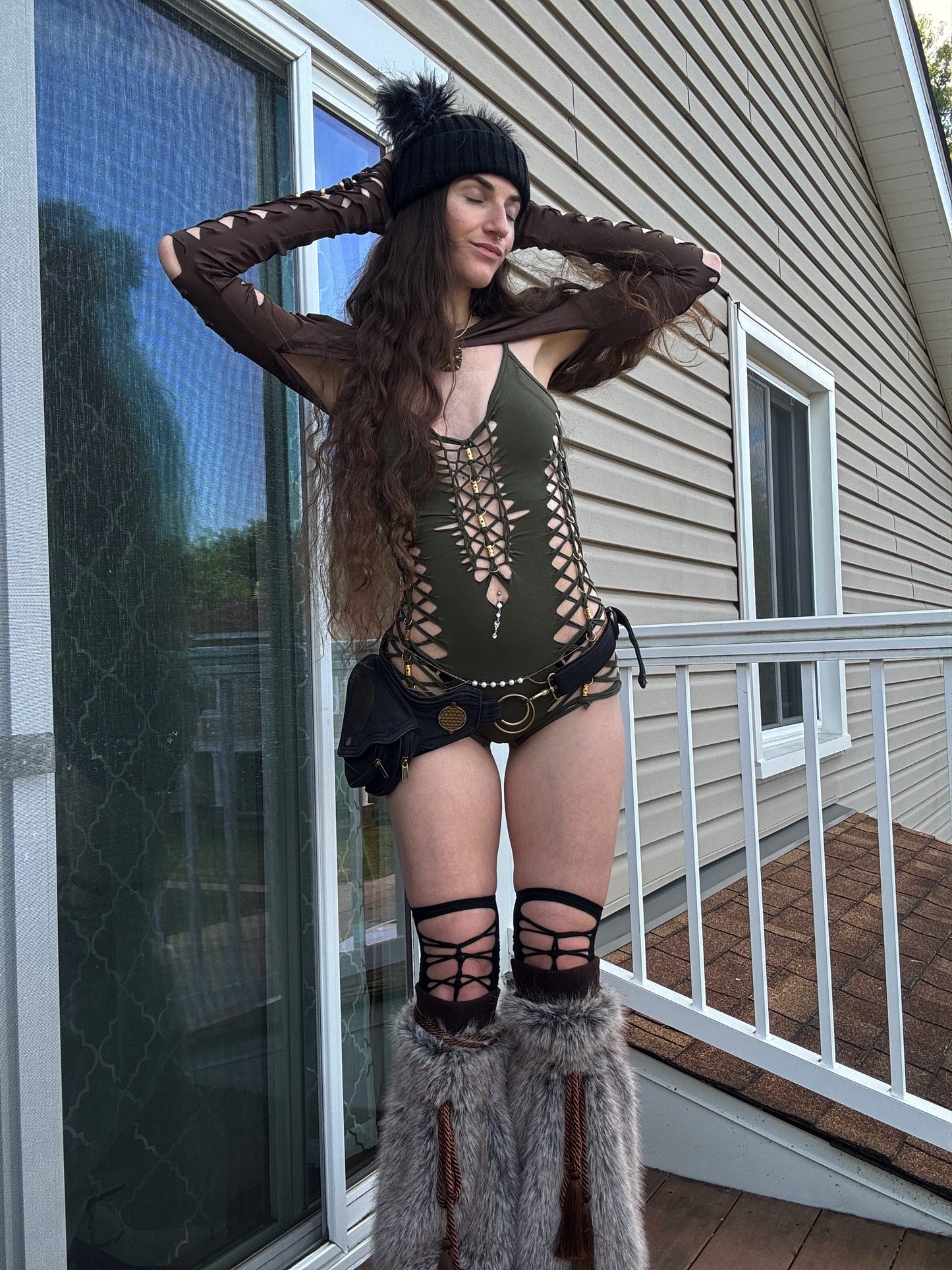 OLIVE SLITWEAVE BRAIDED ROMPER
