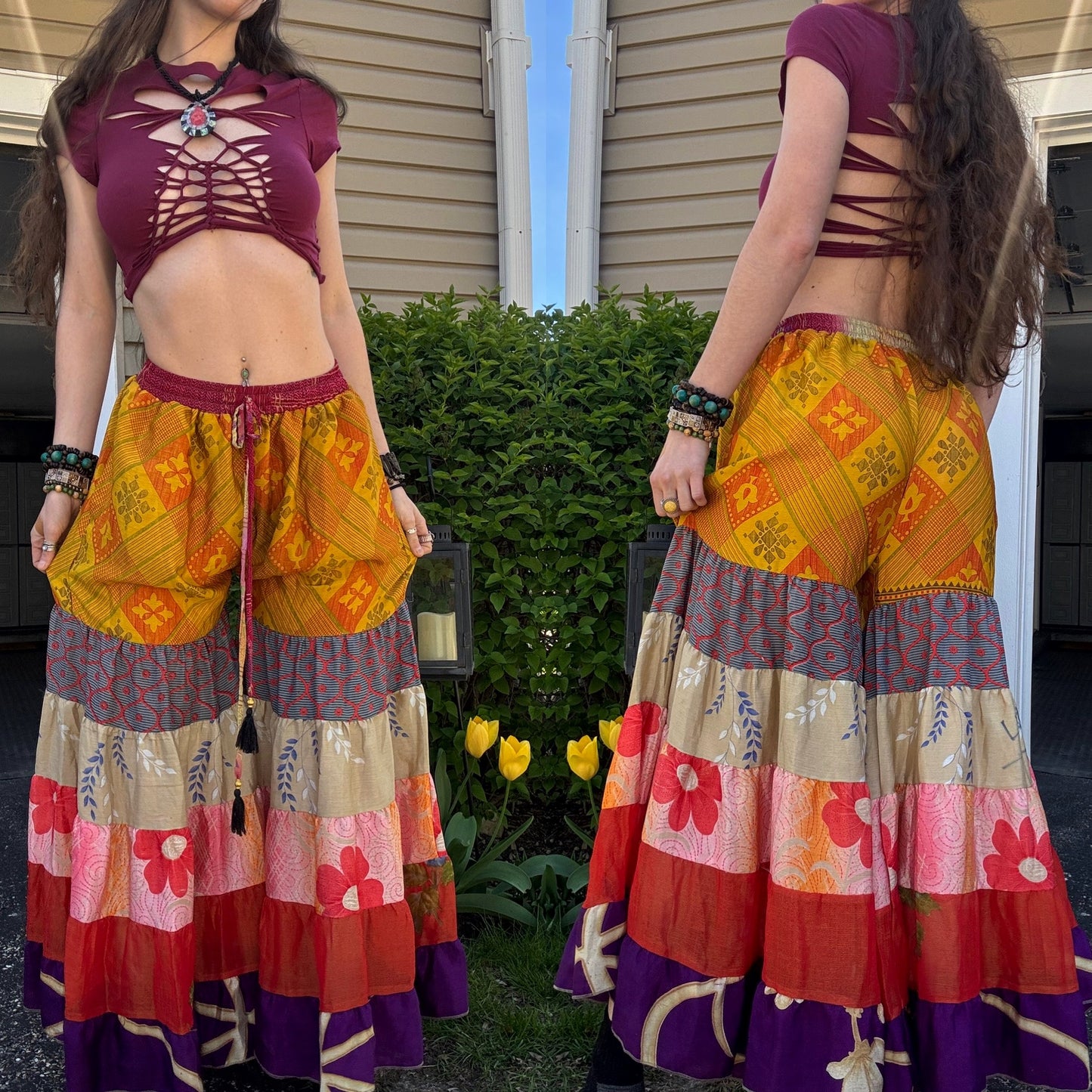 BURGUNDY RED BRAIDED CROP TEE