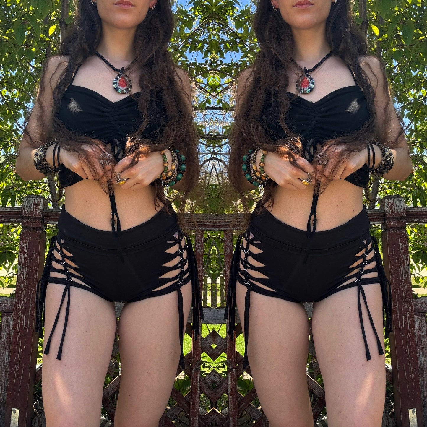 BLACK BUTTERY SOFT BRAIDED FRINGE SHORTS