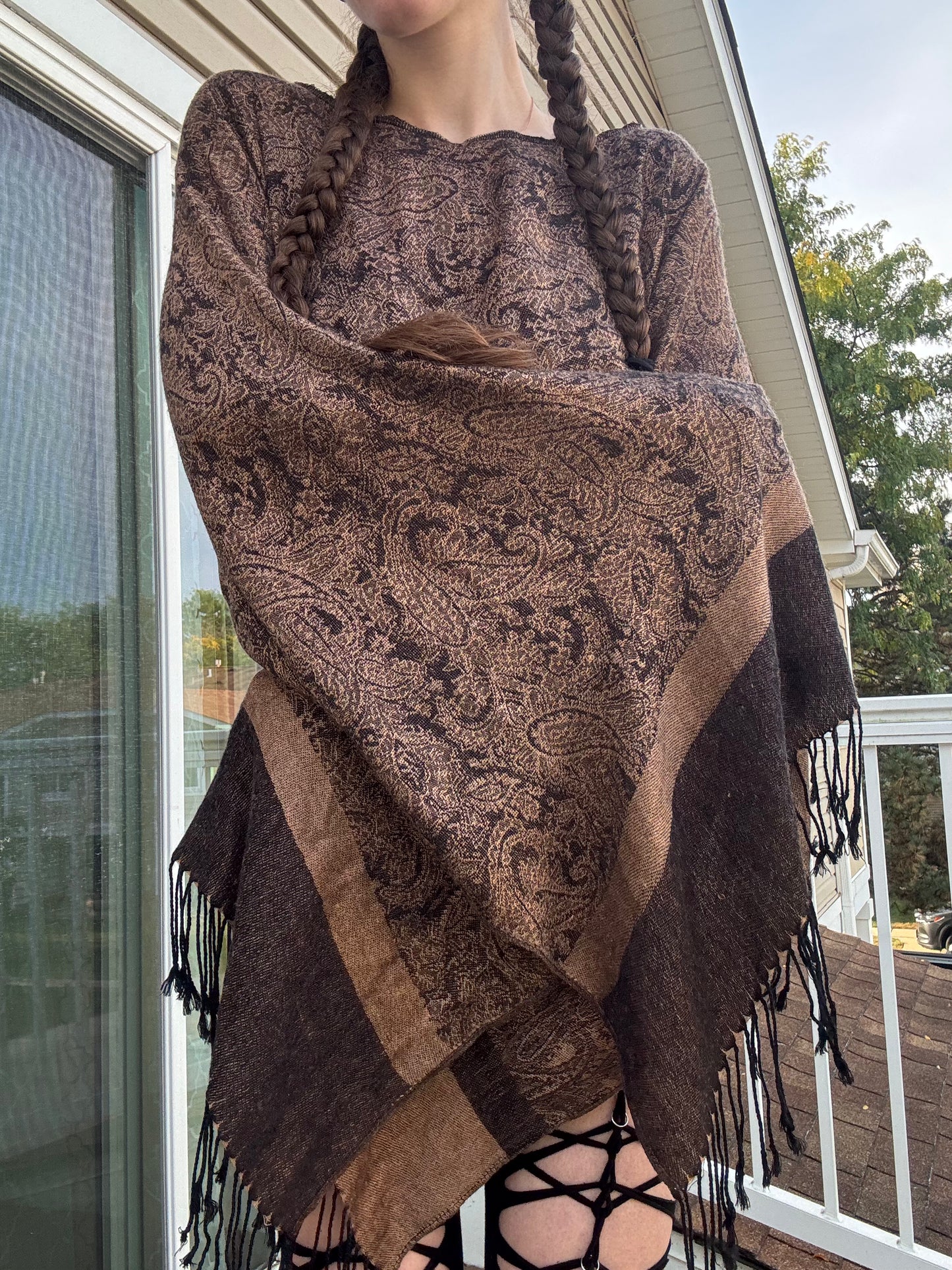BROWN FLOWY PASHMINA TOP