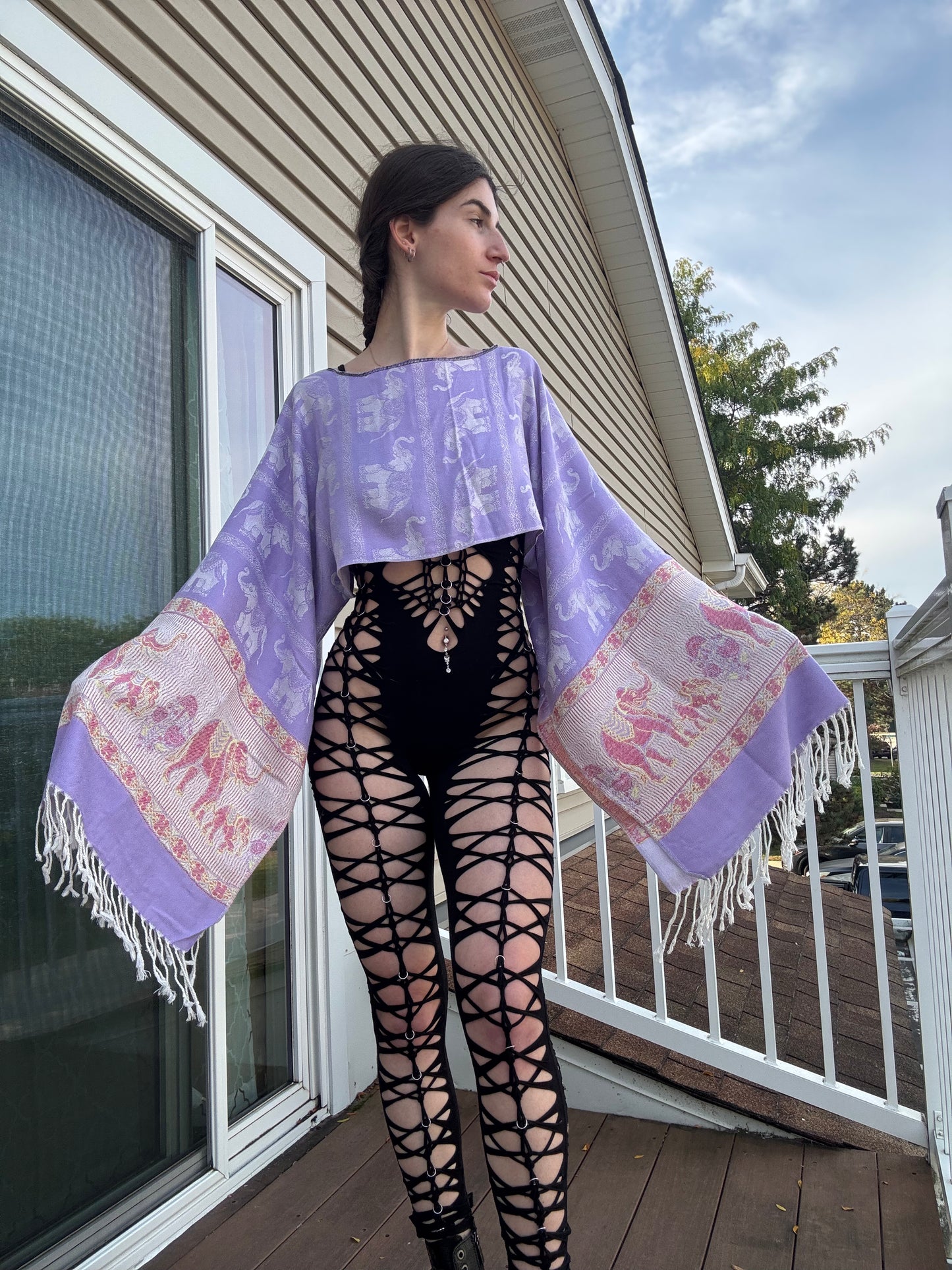 PURPLE FLOWY PASHMINA TOP