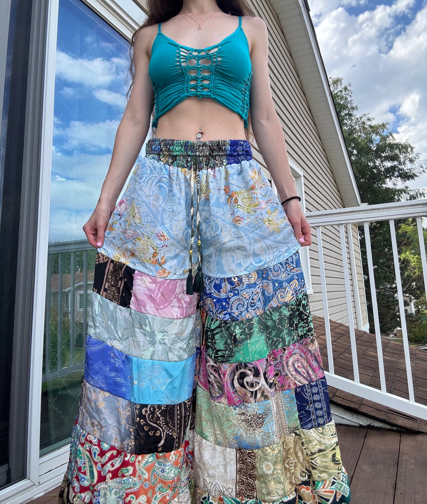 LIGHT BLUE FLORAL WIDE LEG BOHO PANTS