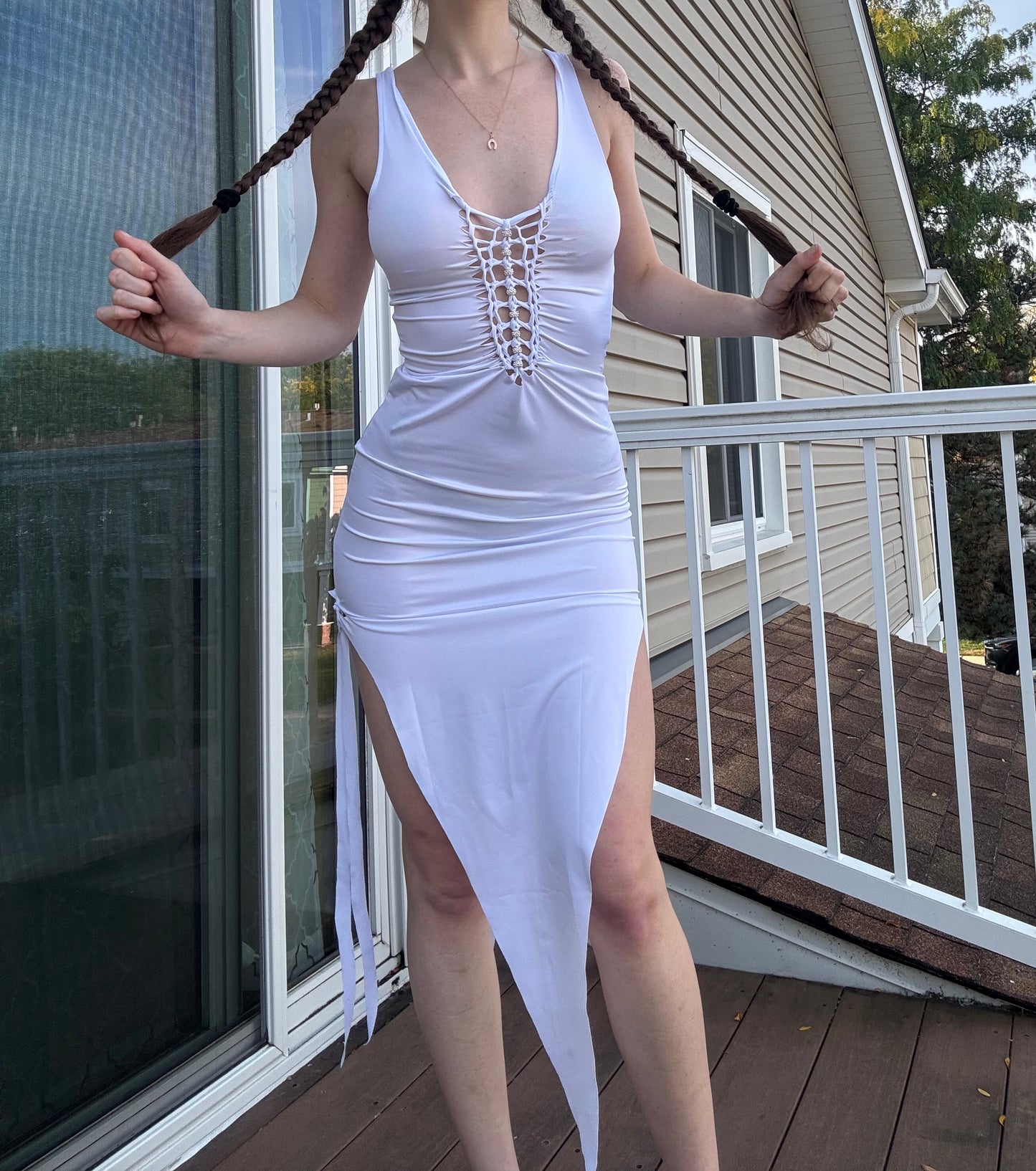 WHITE THICK STRAP TRIANGLE DRESS