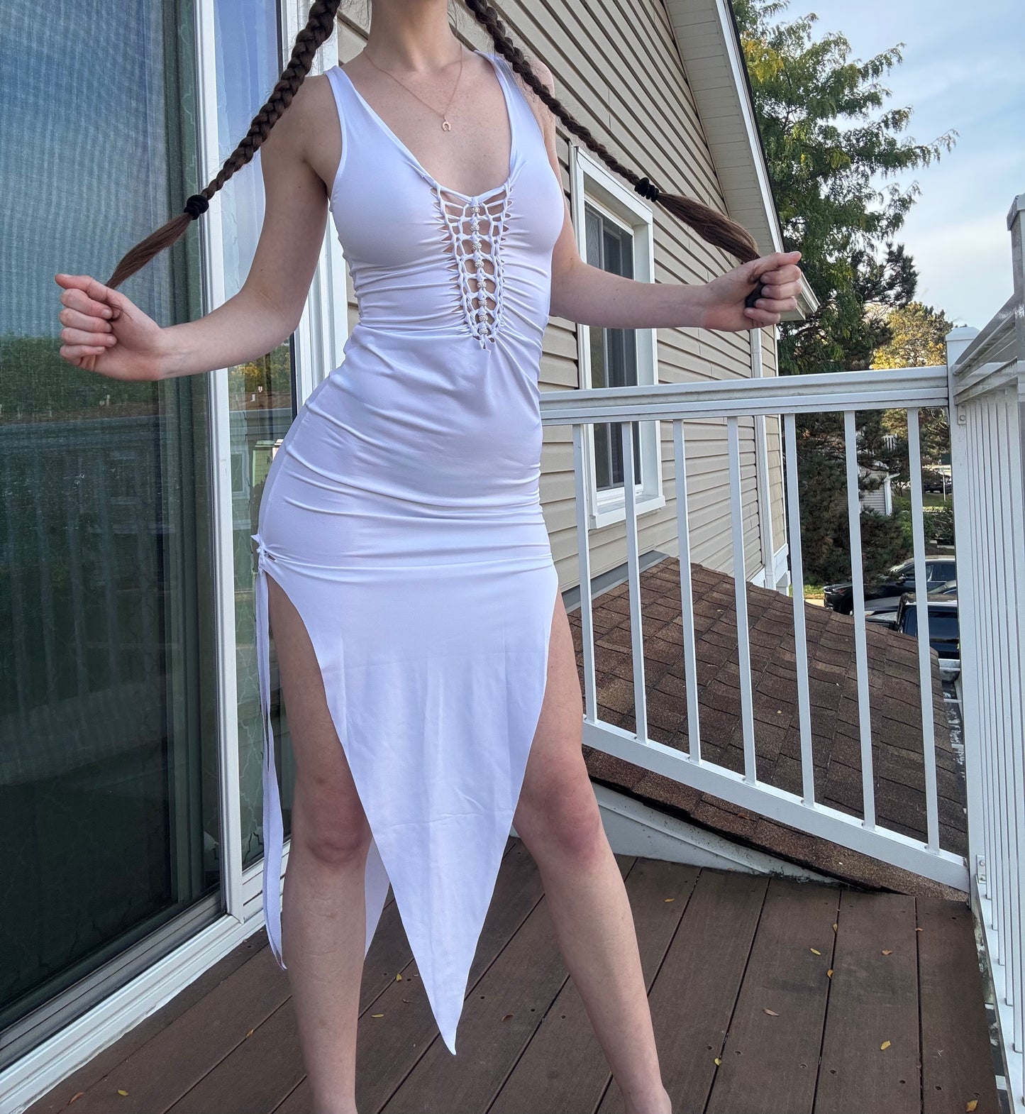 WHITE THICK STRAP TRIANGLE DRESS