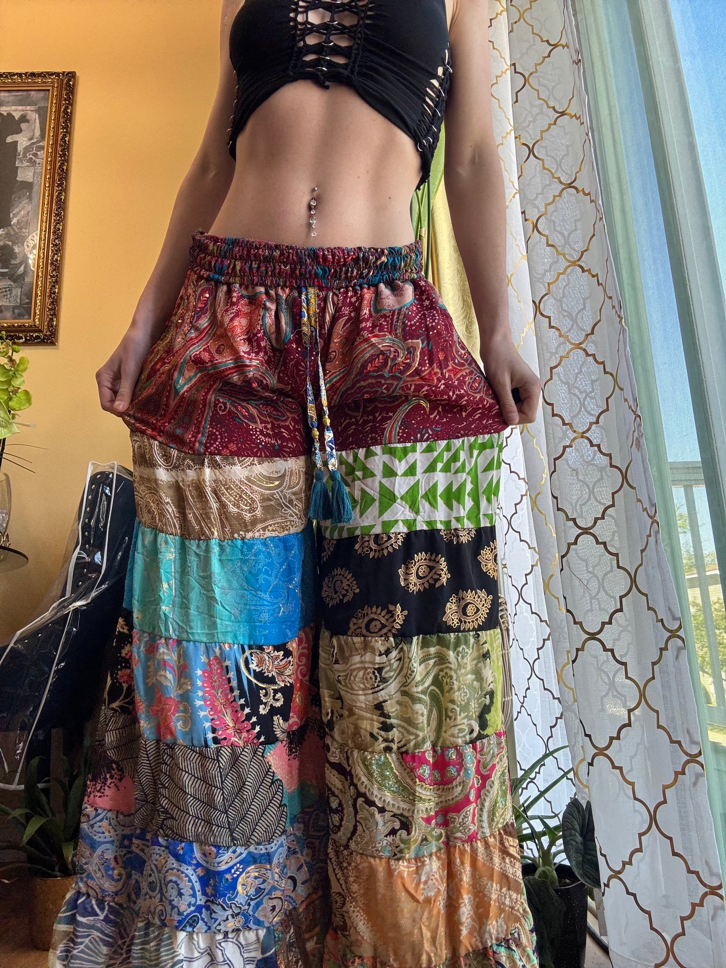 BURGUNDY TONES FUNKY WIDE LEG BOHO PANTS