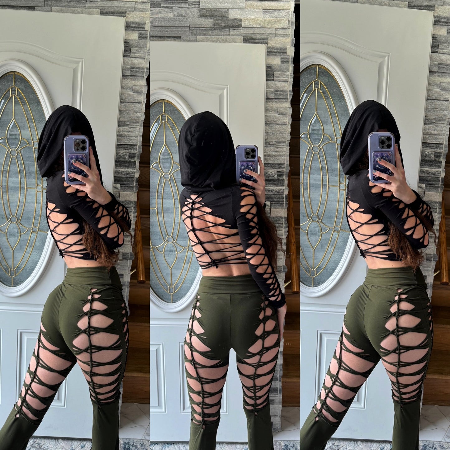 OLIVE BRAIDED FLARE PANTS