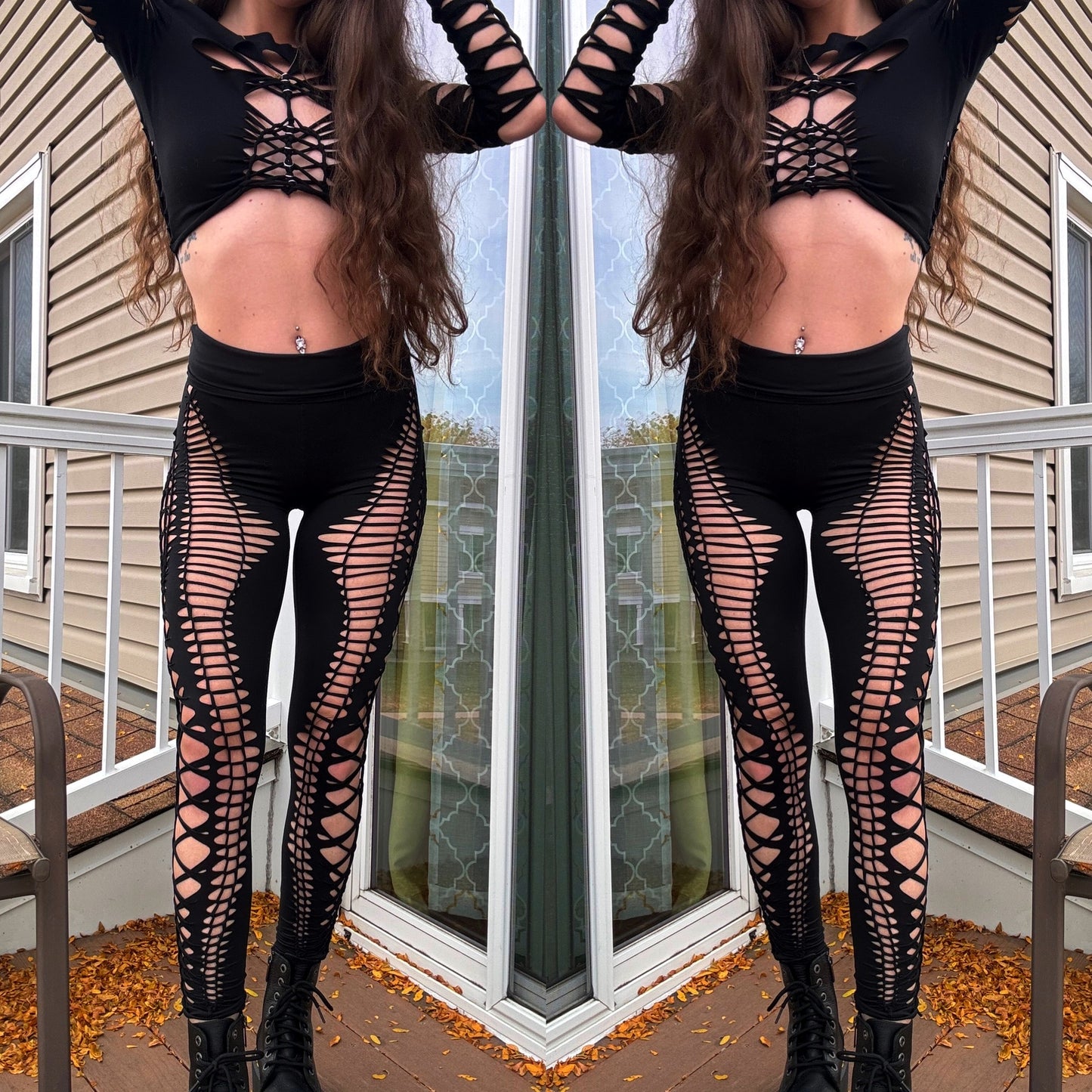 Black buttery soft braided leggings (S-M)