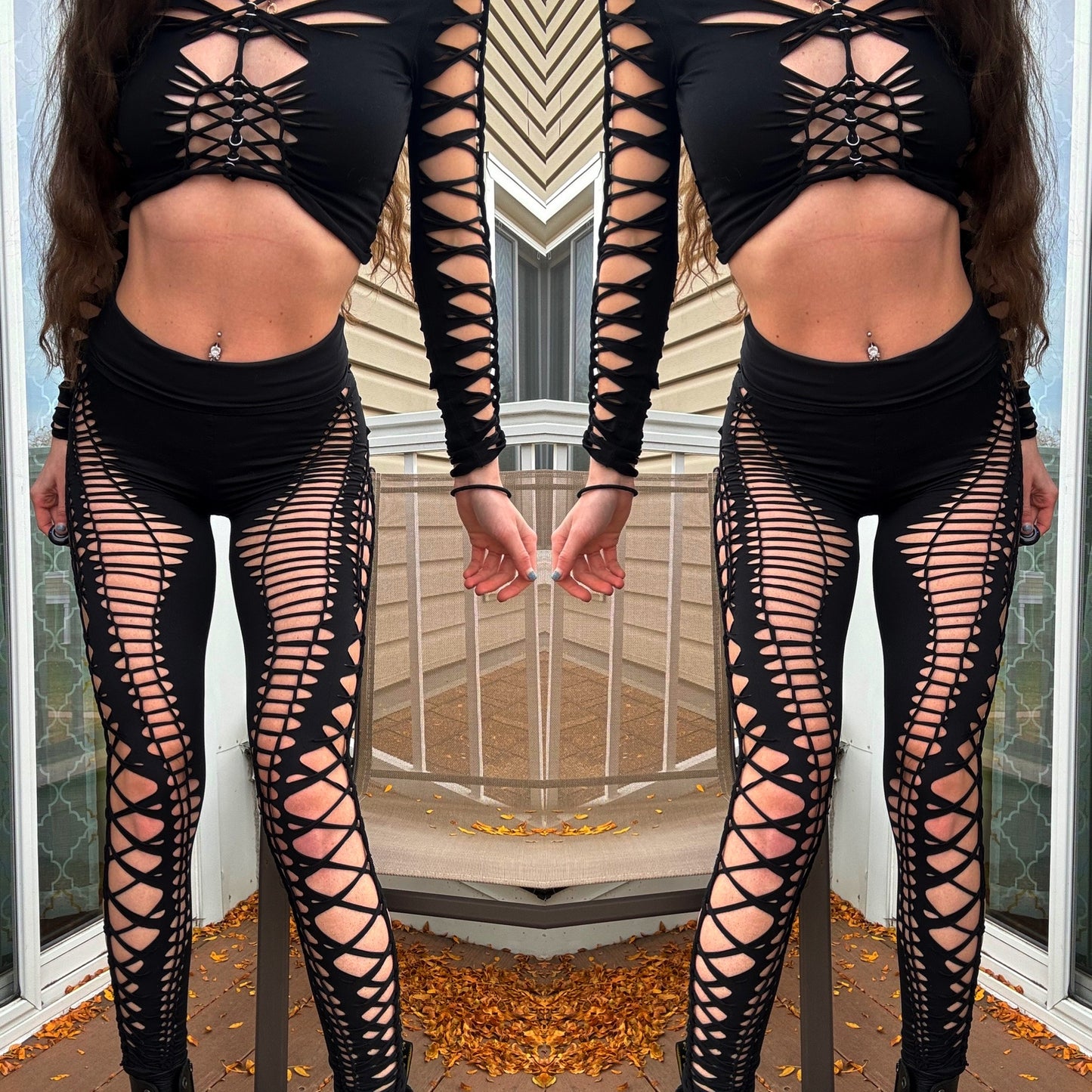 Black buttery soft braided leggings (S-M)