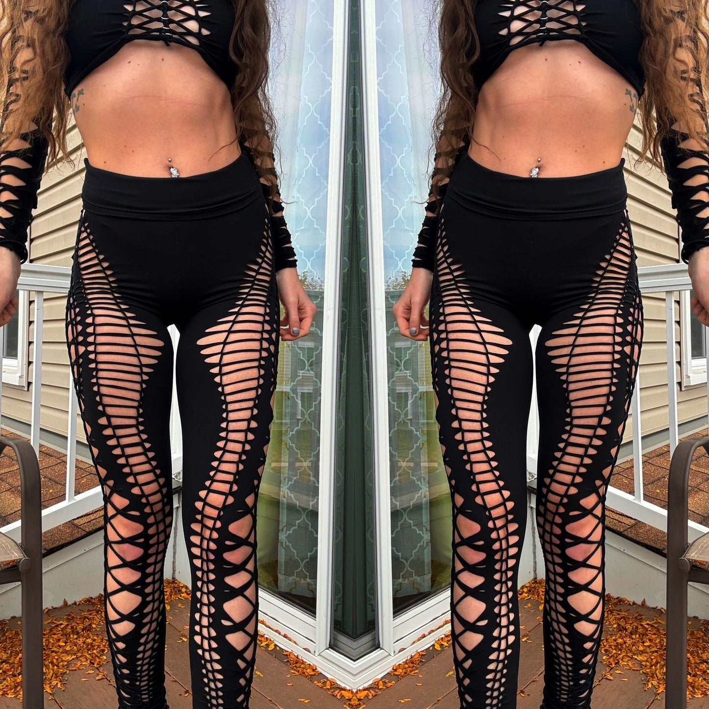 Black buttery soft braided leggings (S-M)