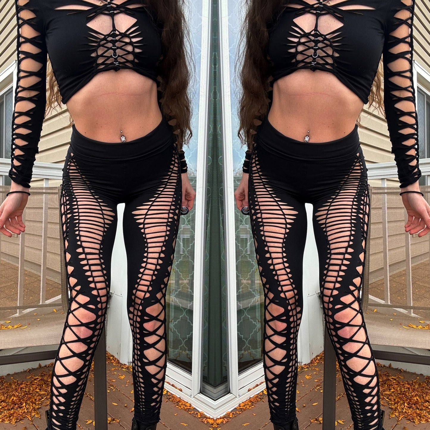 Black buttery soft braided leggings (S-M)