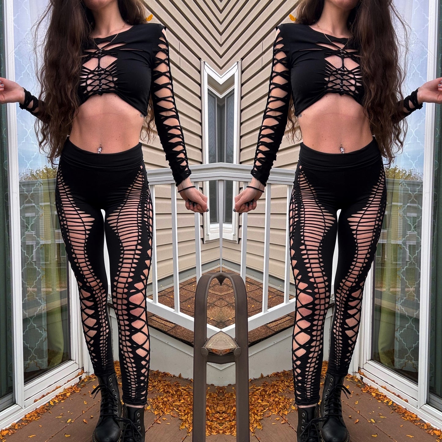 Black buttery soft braided leggings (S-M)