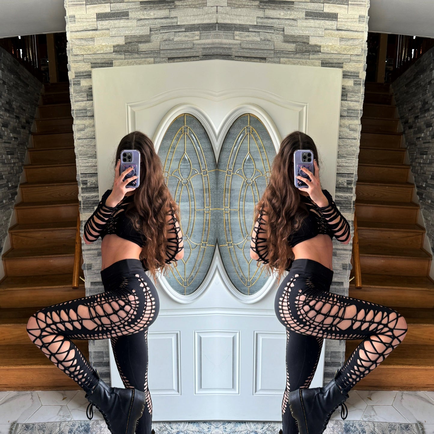 Black buttery soft braided leggings (S-M)