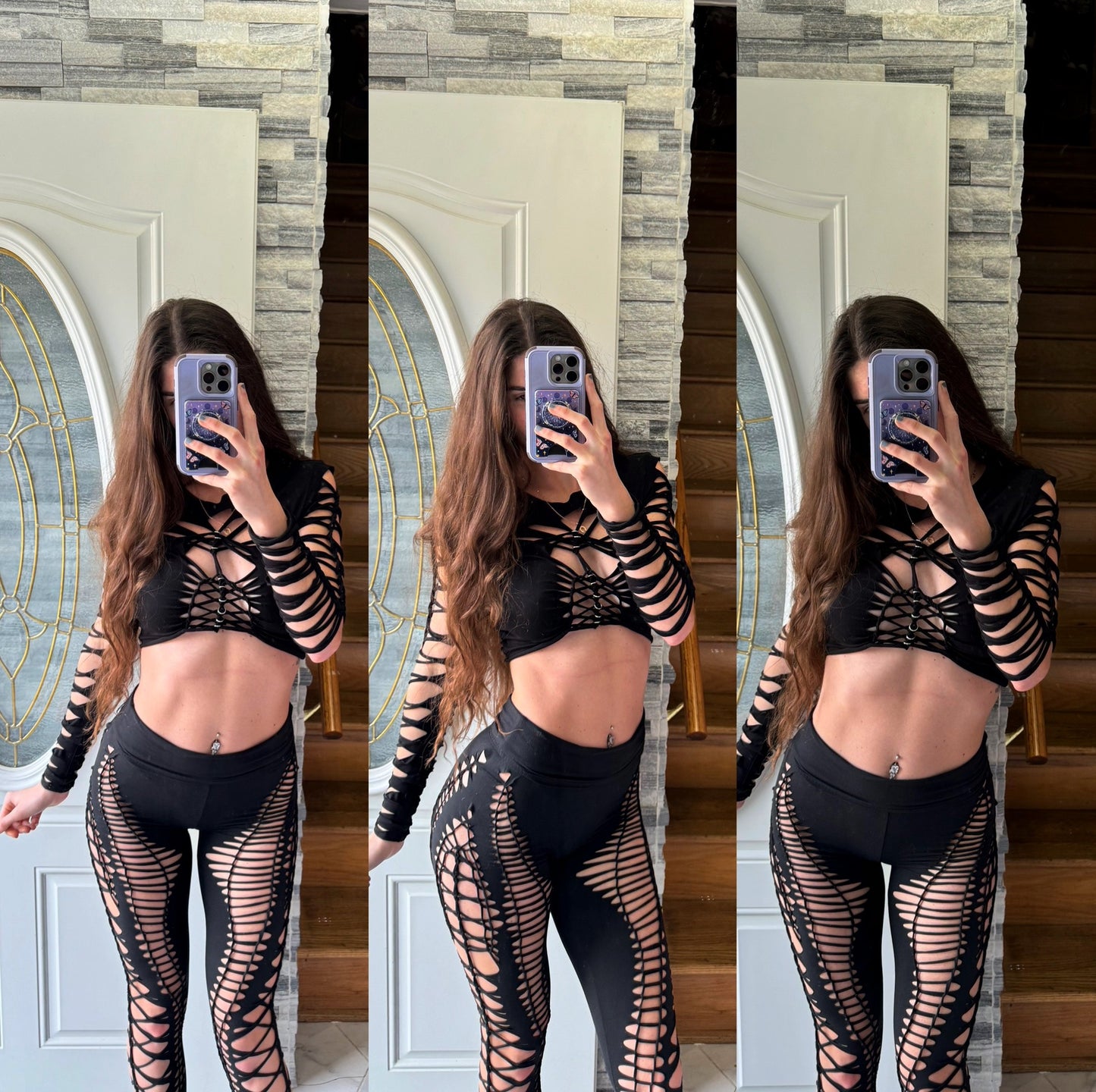 Black buttery soft braided leggings (S-M)