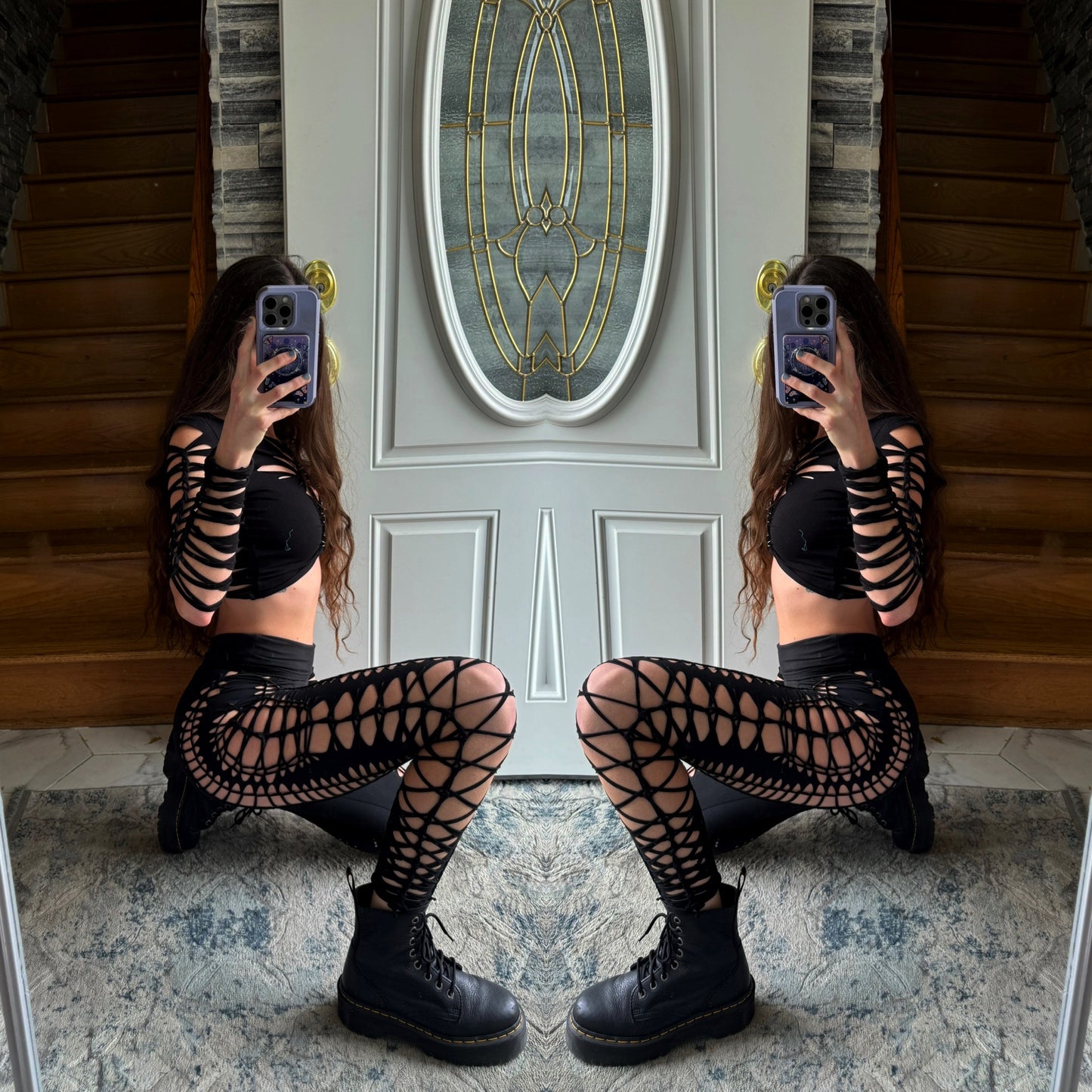 Black buttery soft braided leggings (S-M)