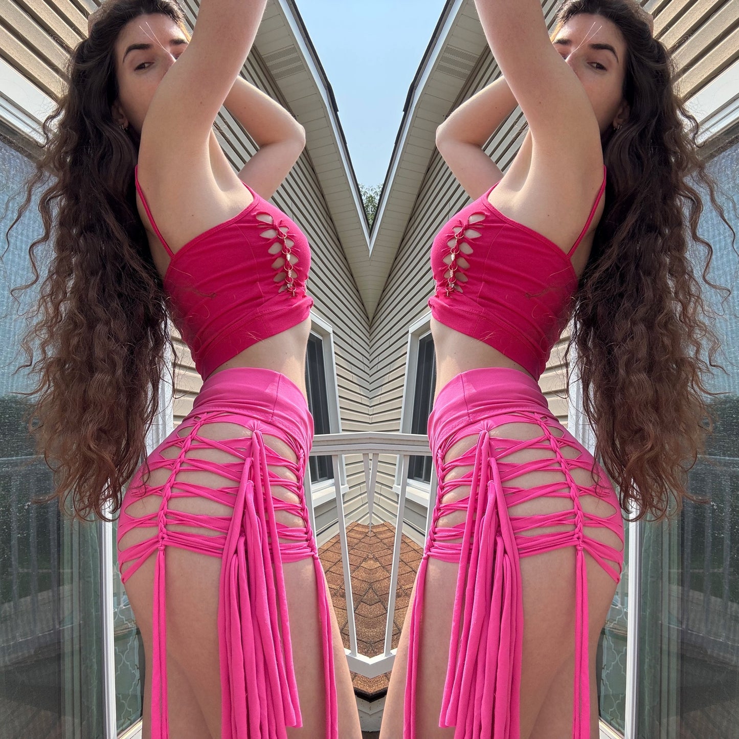 PINK BUTTERY SOFT BRAIDED FRINGE SHORTS
