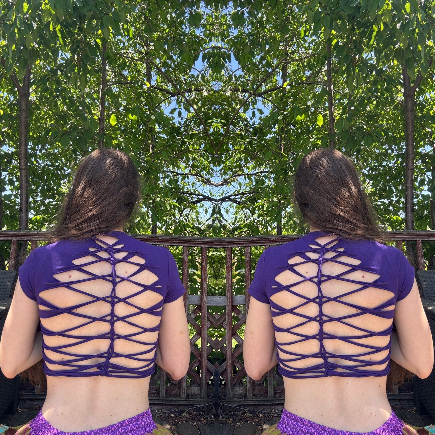 PURPLE BRAIDED CROP TEE