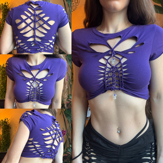 DARK PURPLE BRAIDED CROPPED TEE