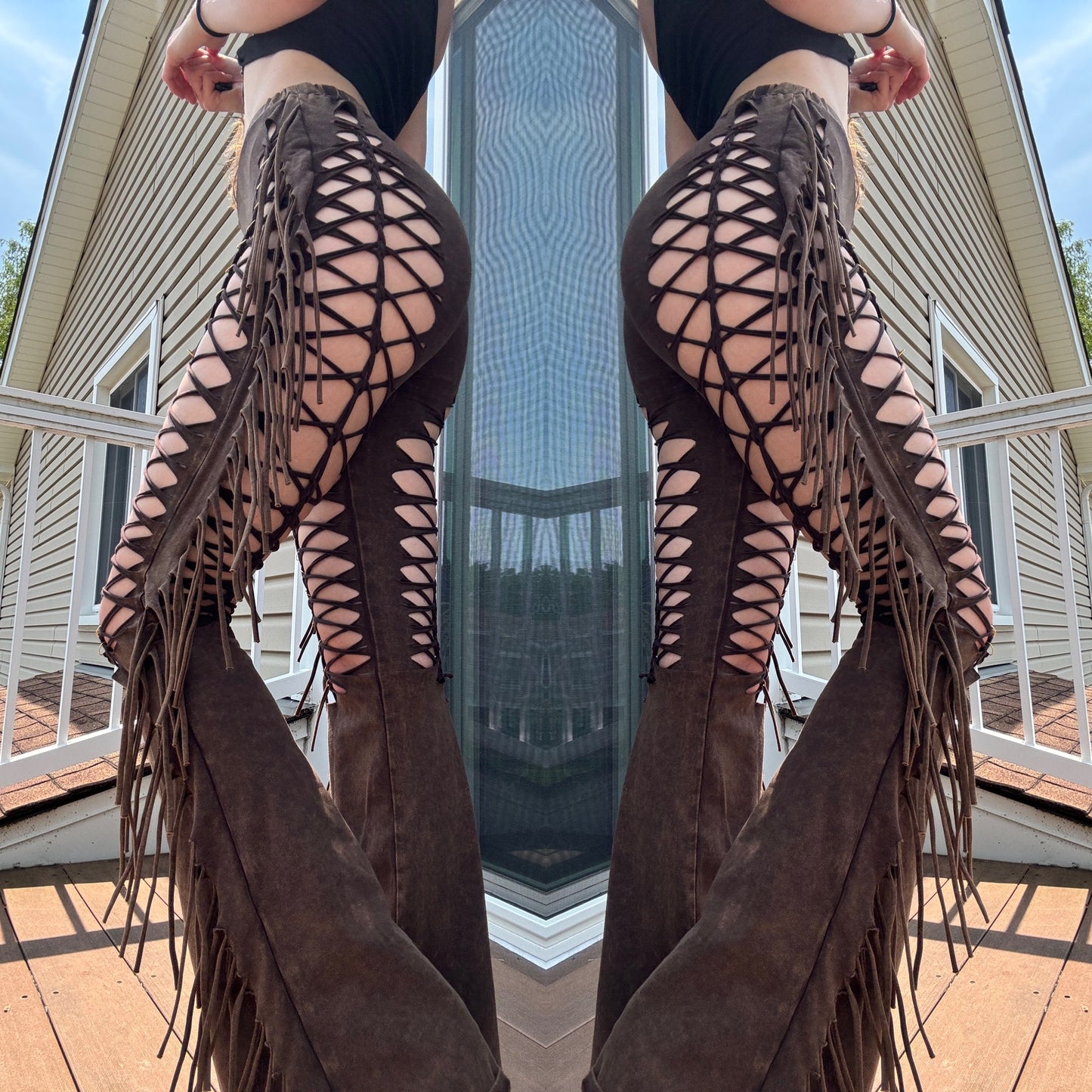 BRAIDED FRINGE FLARE PANTS