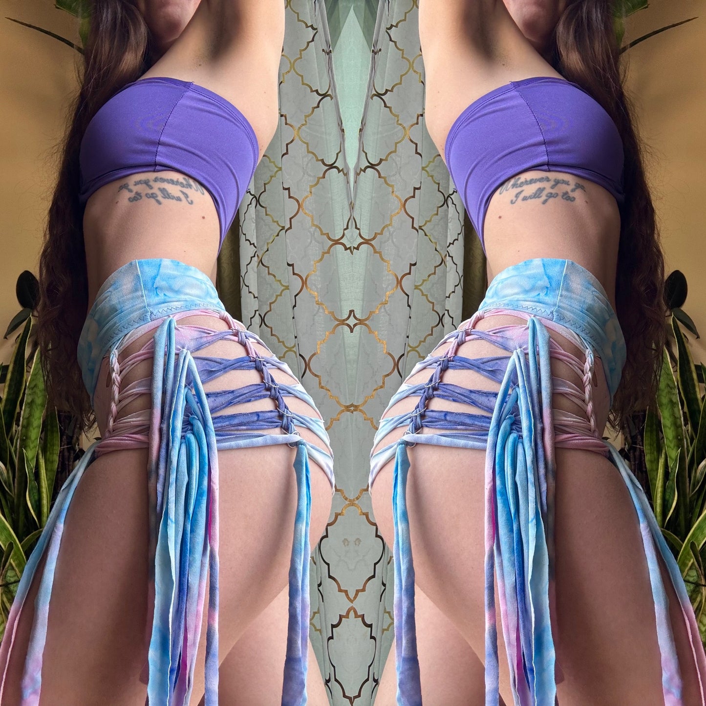 TIE DYE BRAIDED FRINGE SHORTS - SLITWEAVE SHORTS