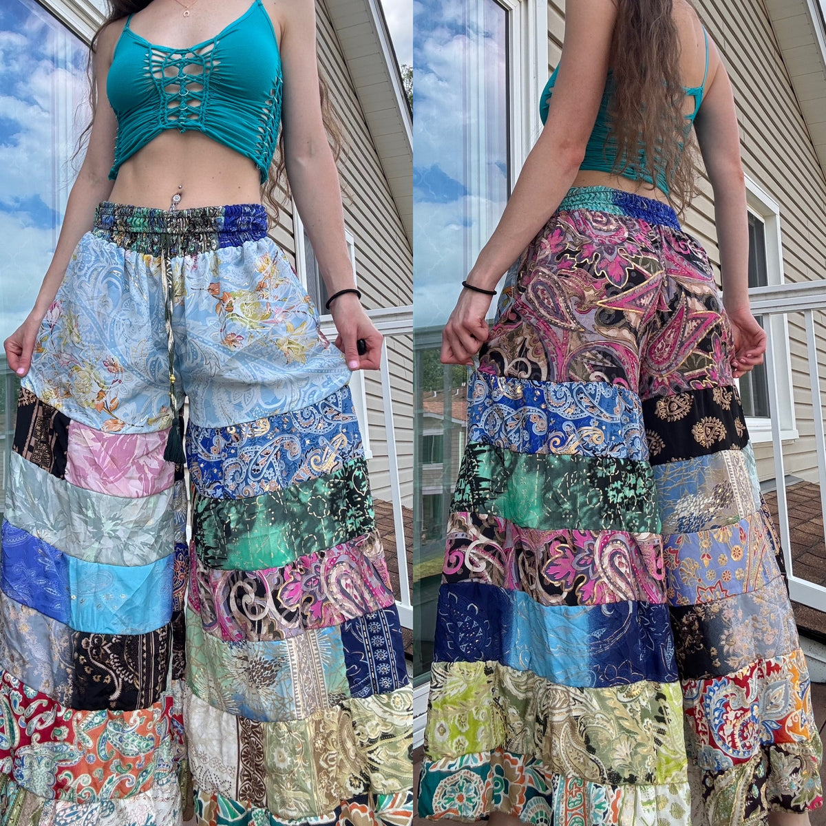 LIGHT BLUE FLORAL WIDE LEG BOHO PANTS