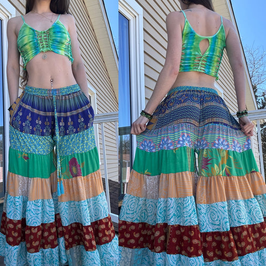 BLUE WAVY FUNKY WIDE LEG BOHO PANTS