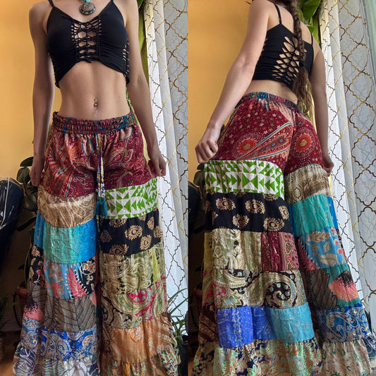 BURGUNDY TONES FUNKY WIDE LEG BOHO PANTS