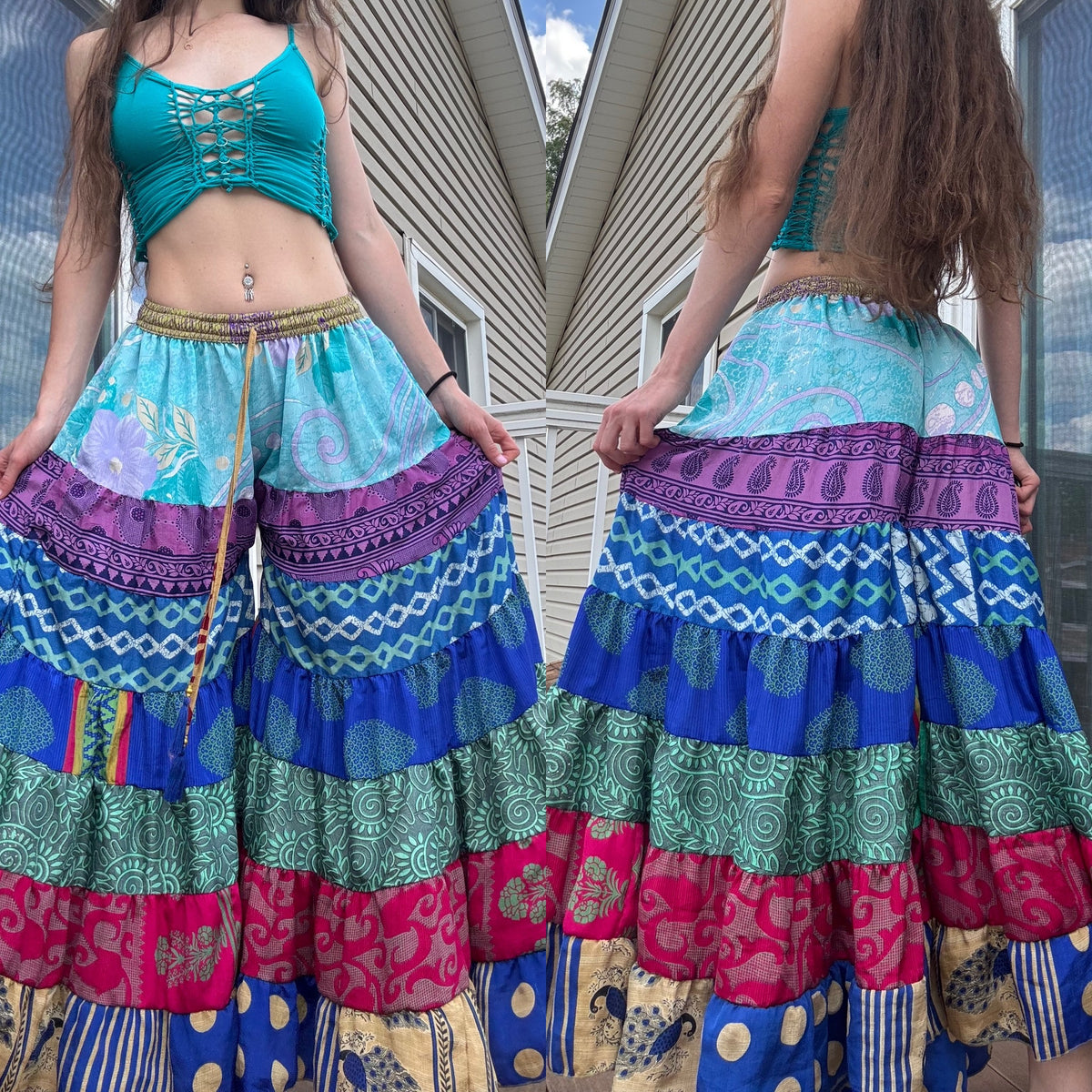 BLUE TONES FUNKY WIDE LEG BOHO PANTS
