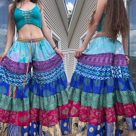 BLUE TONES FUNKY WIDE LEG BOHO PANTS