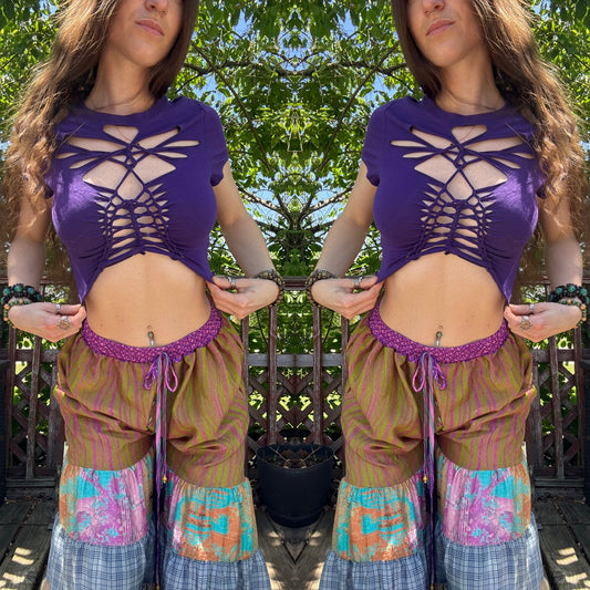 PURPLE BRAIDED CROP TEE
