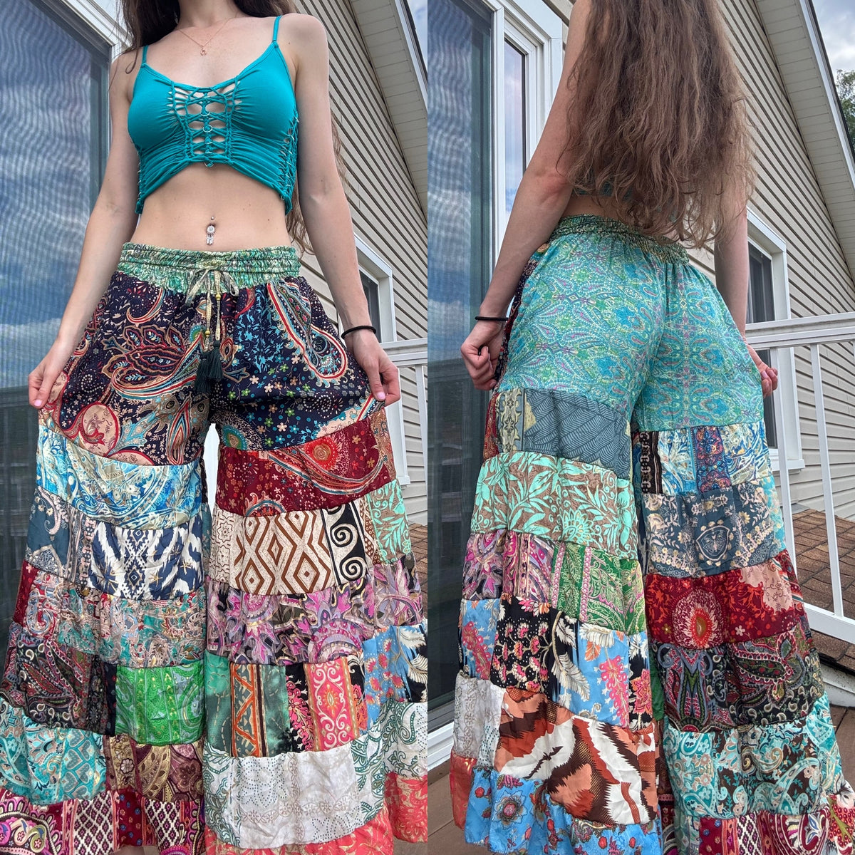 PATTERNED FUNKY WIDE LEG BOHO PANTS