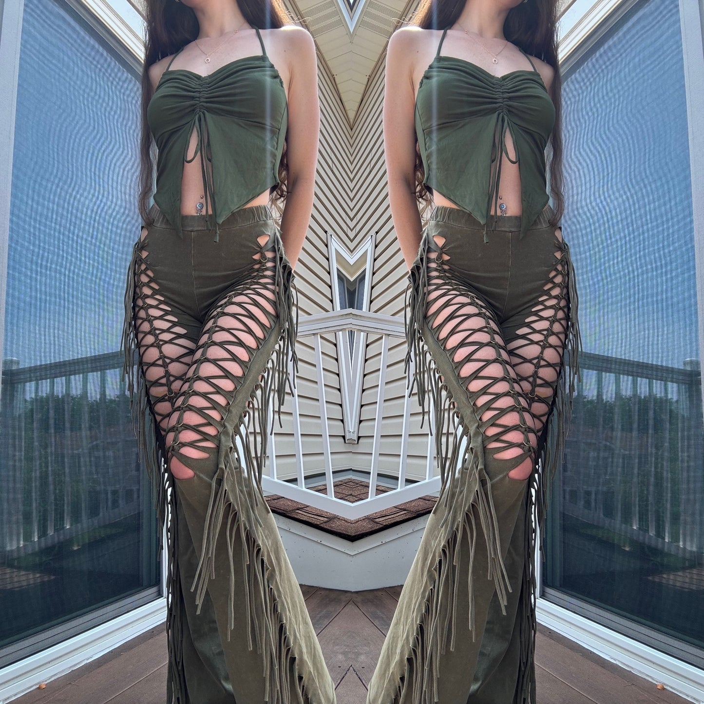 BRAIDED FRINGE FLARE PANTS