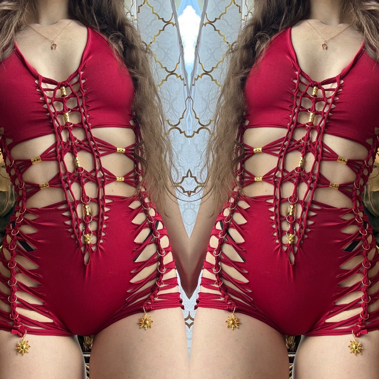 RED BRAIDED ROMPER