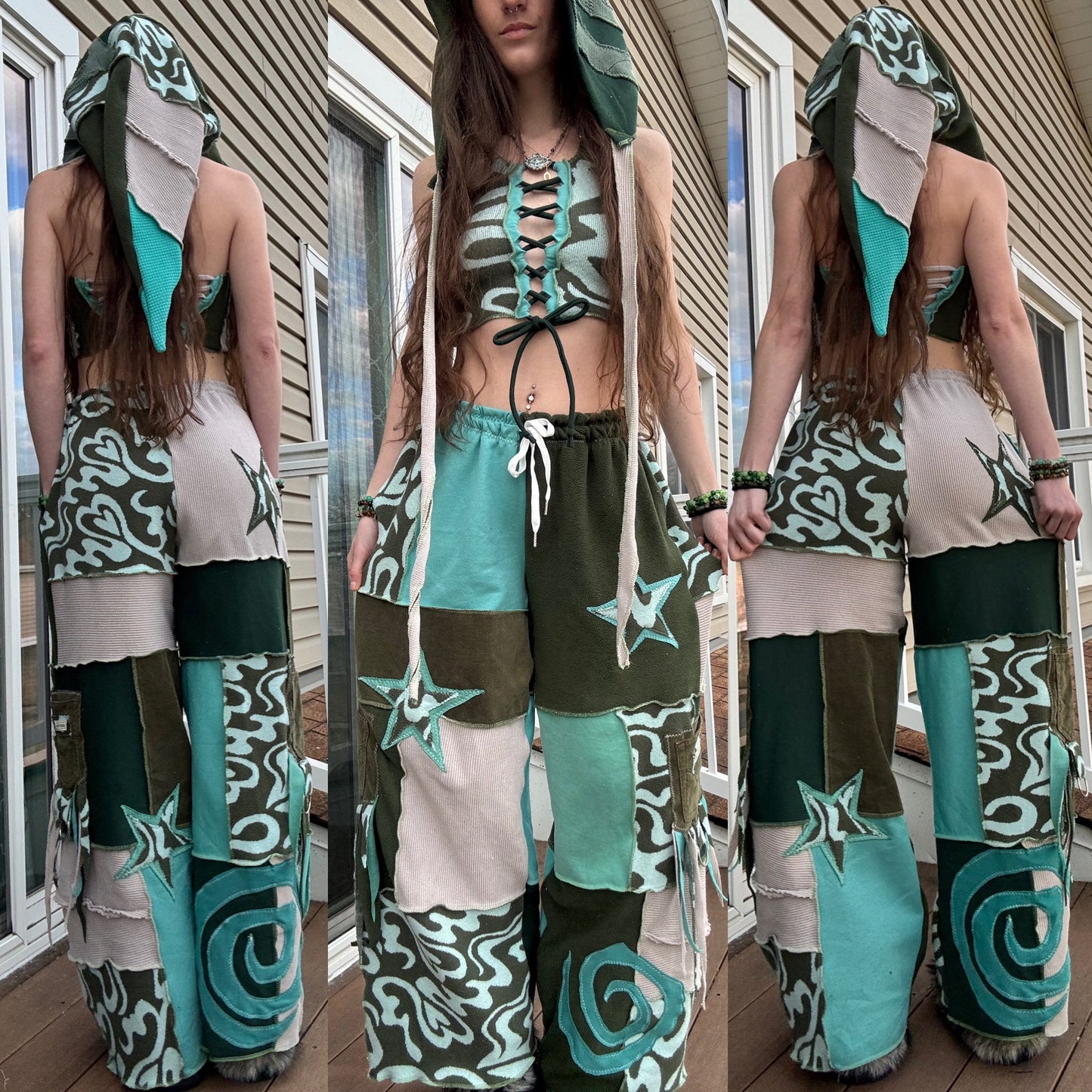 UPCYCLED PATCHWORK PANTS SET - 3 PIECE SET