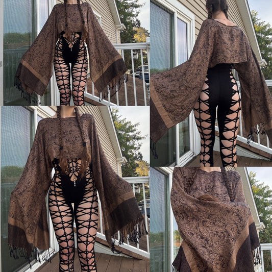 BROWN FLOWY PASHMINA TOP