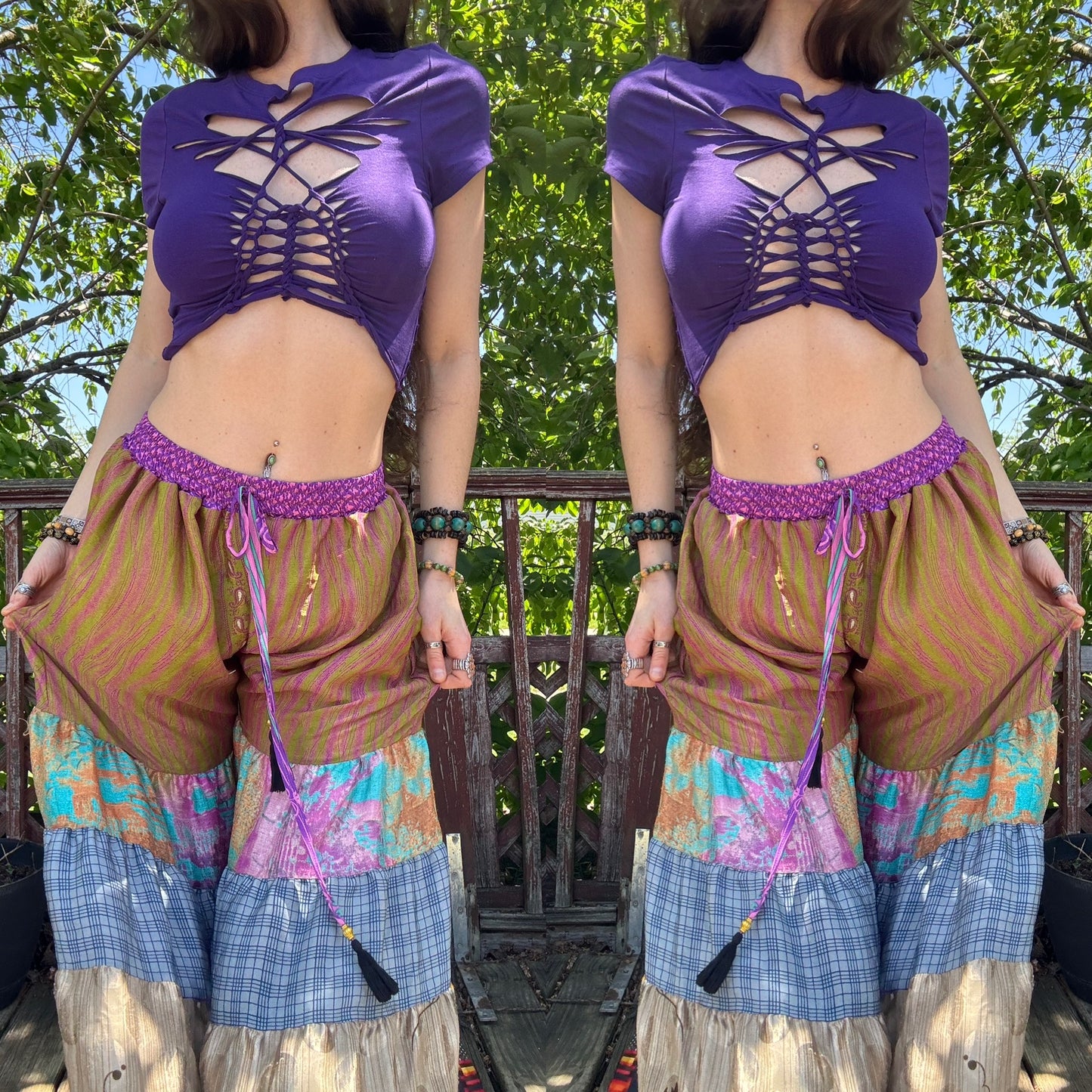 PURPLE BRAIDED CROP TEE