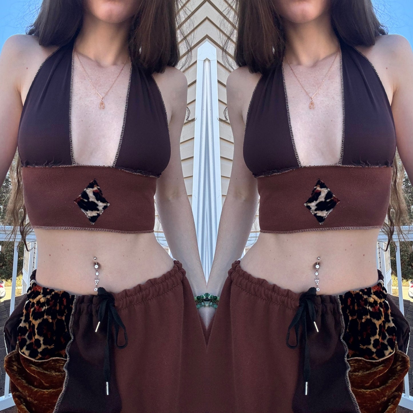 BROWN UPCYCLED HALTER TOP