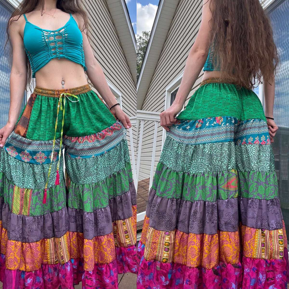 GREEN TONES FUNKY WIDE LEG BOHO PANTS