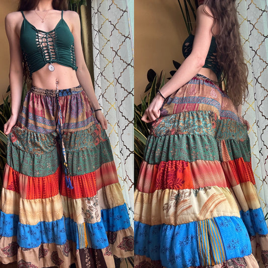 OLIVE TONES FUNKY WIDE LEG BOHO PANTS