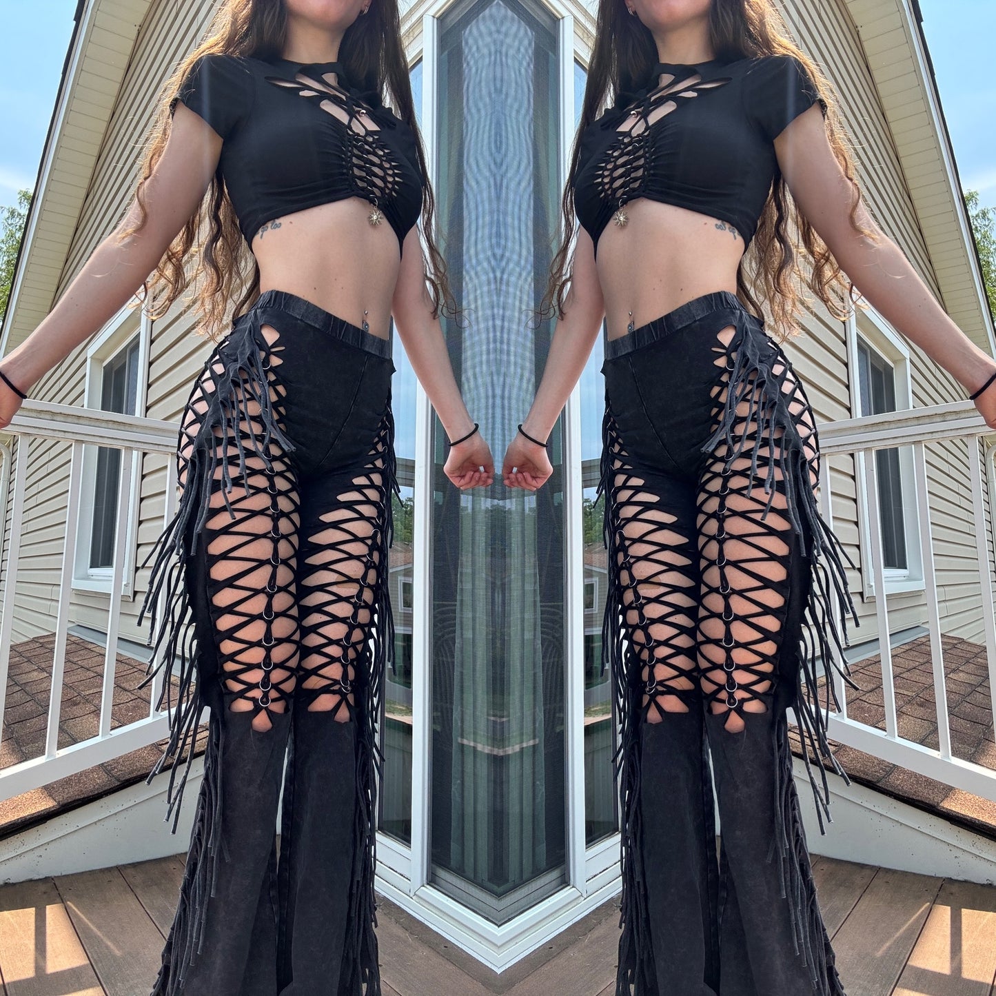 BRAIDED FRINGE FLARE PANTS