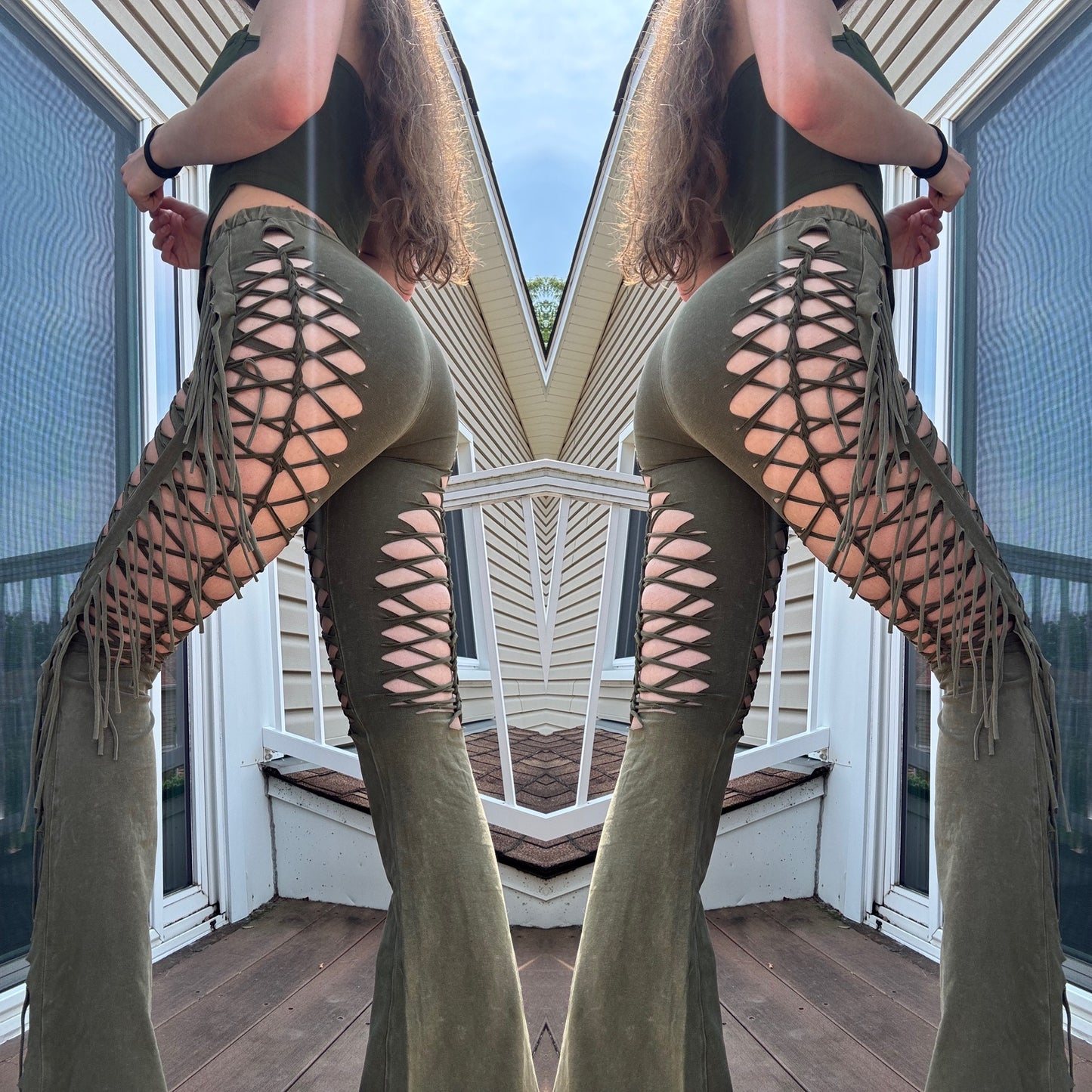 BRAIDED FRINGE FLARE PANTS
