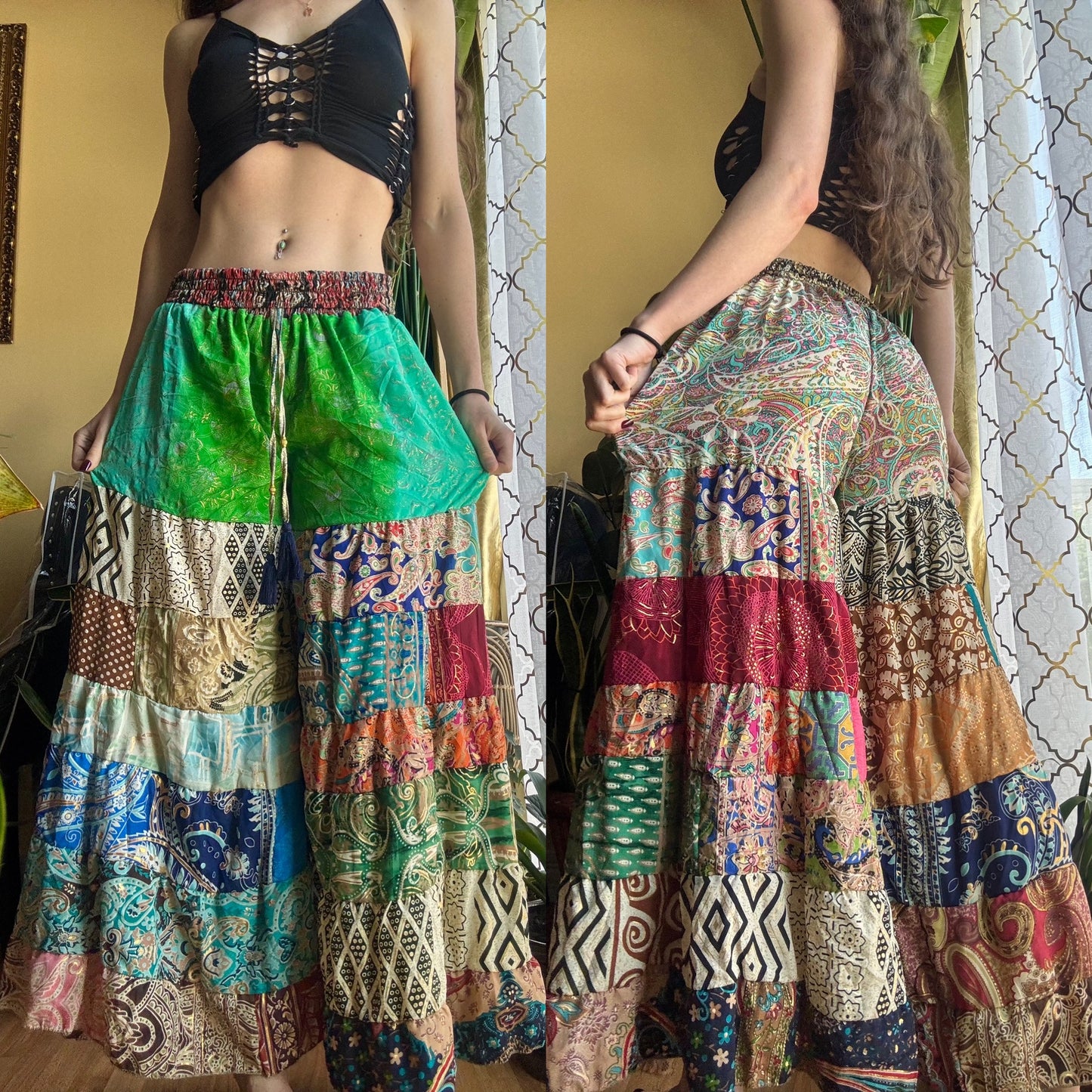 BRIGHT CORAL FUNKY WIDE LEG BOHO PANTS