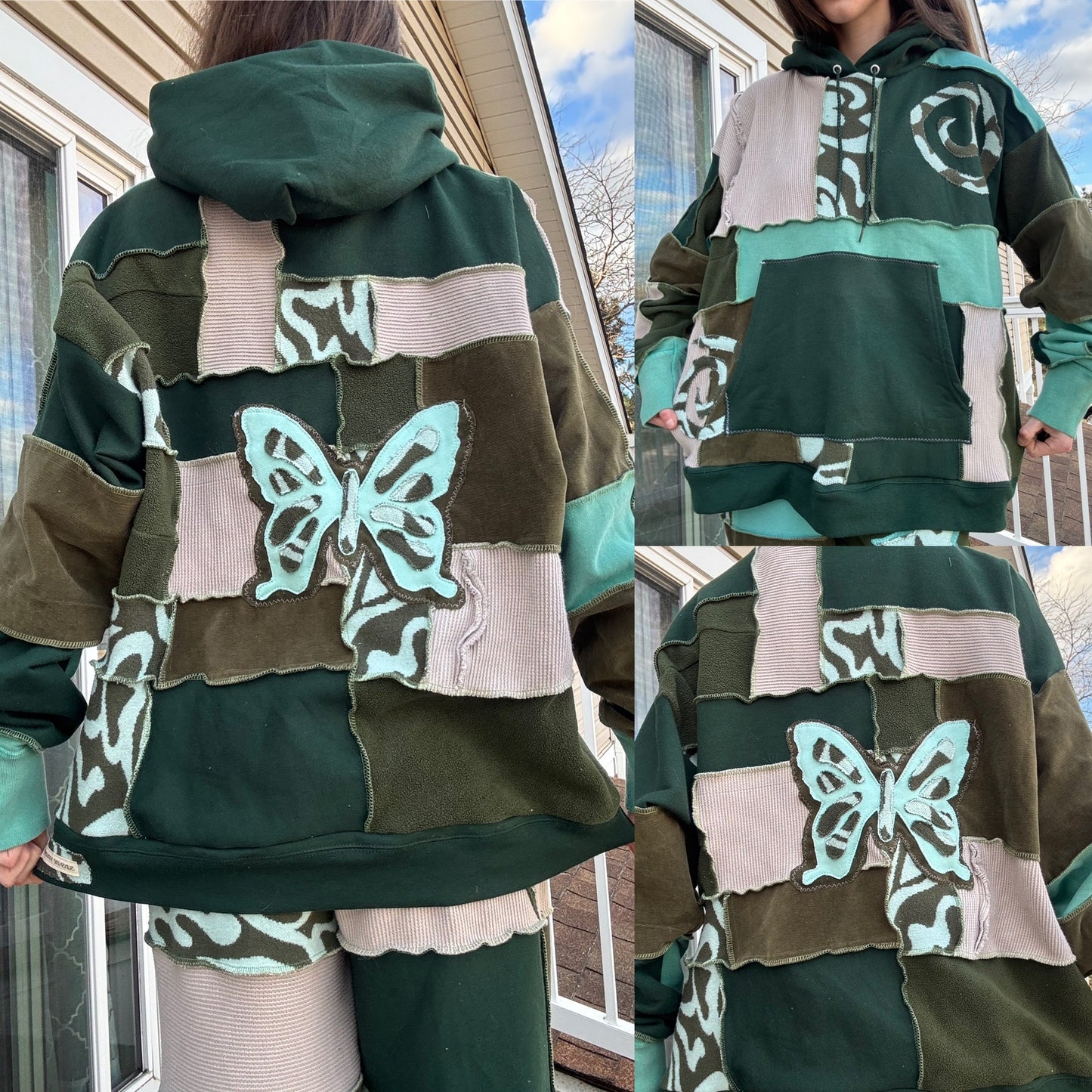 UPCYCLED PATCHWORK HOODIE - SWIRLY BUTTERFLY