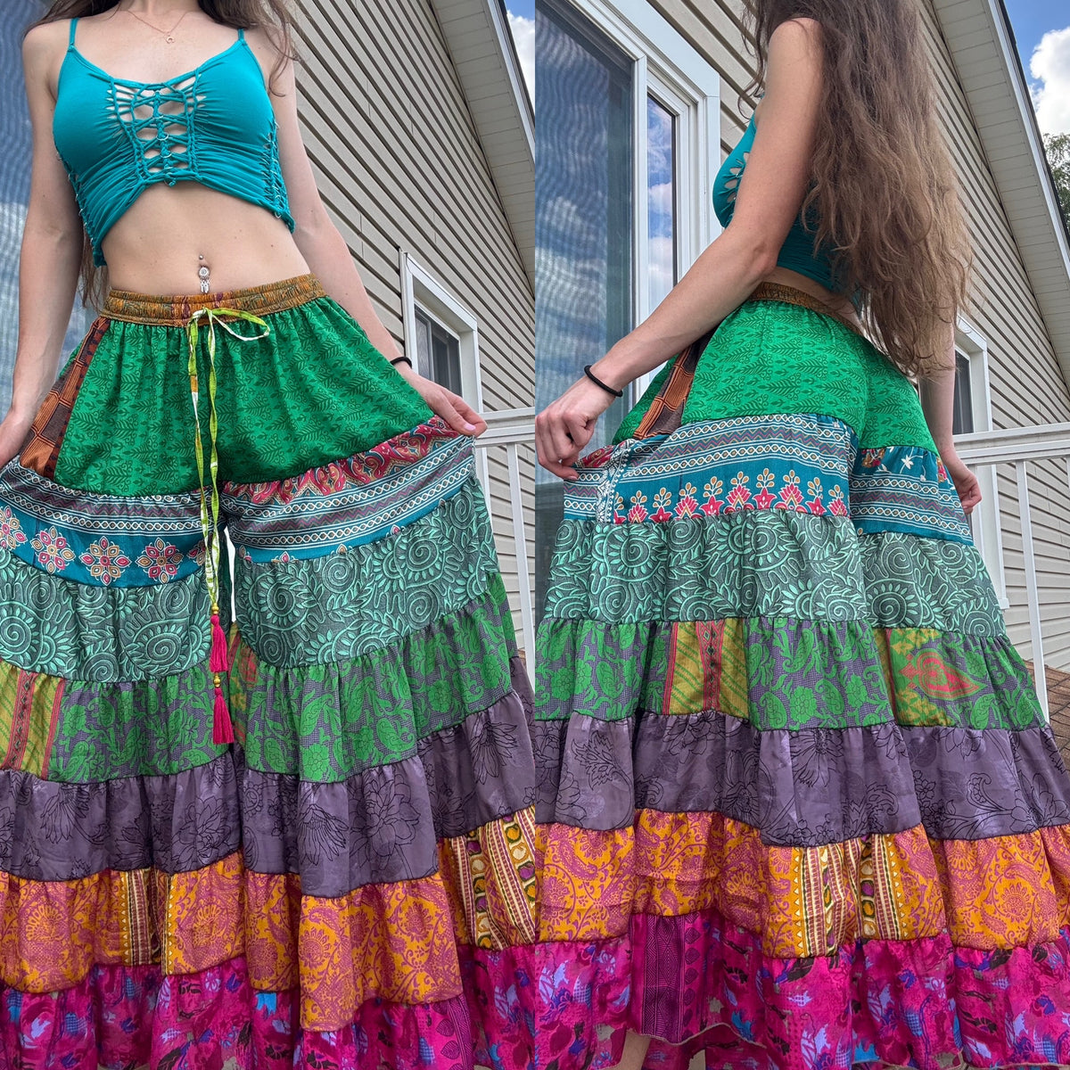 GREEN TONES FUNKY WIDE LEG BOHO PANTS